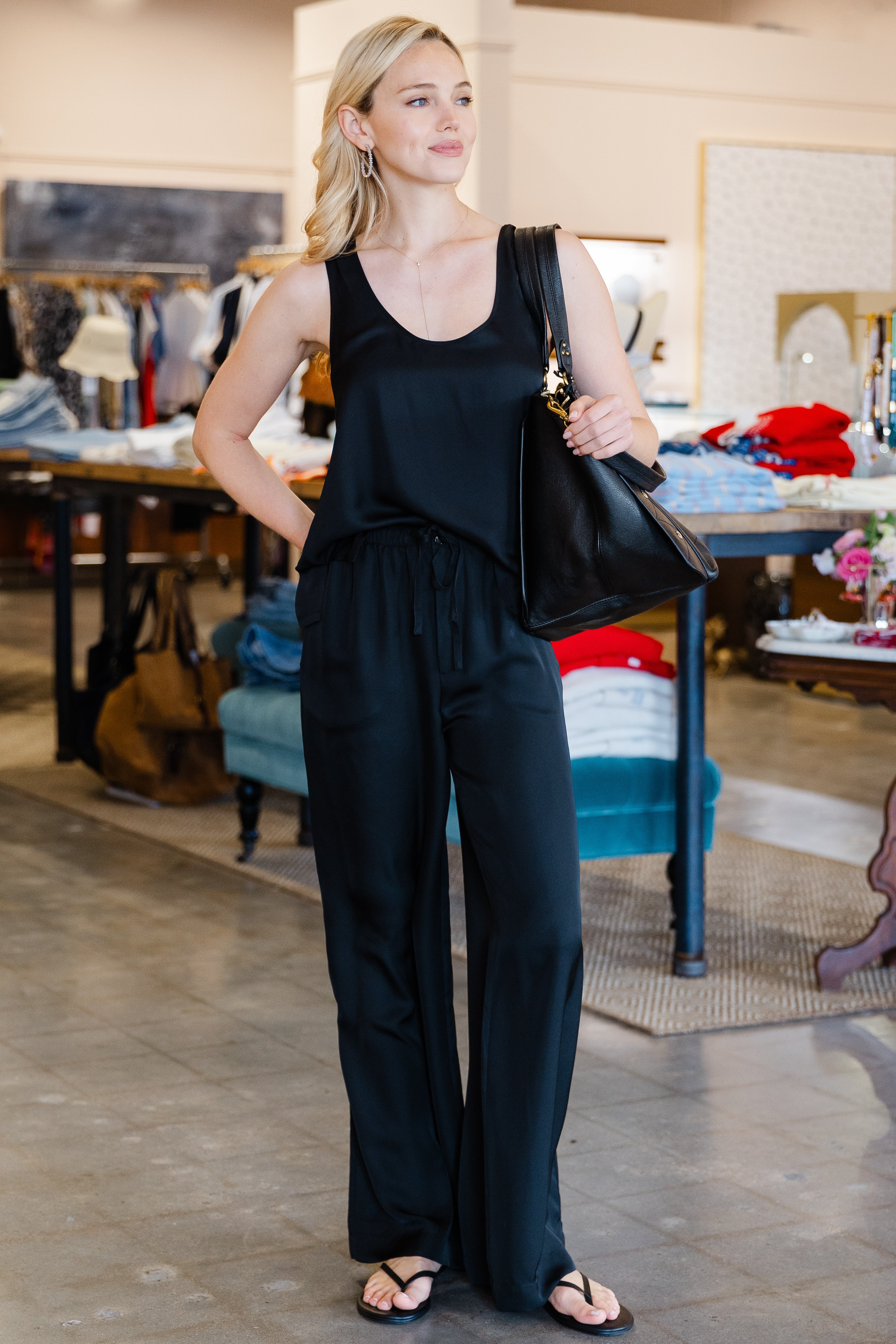 Silk Drawstring Pant - Black