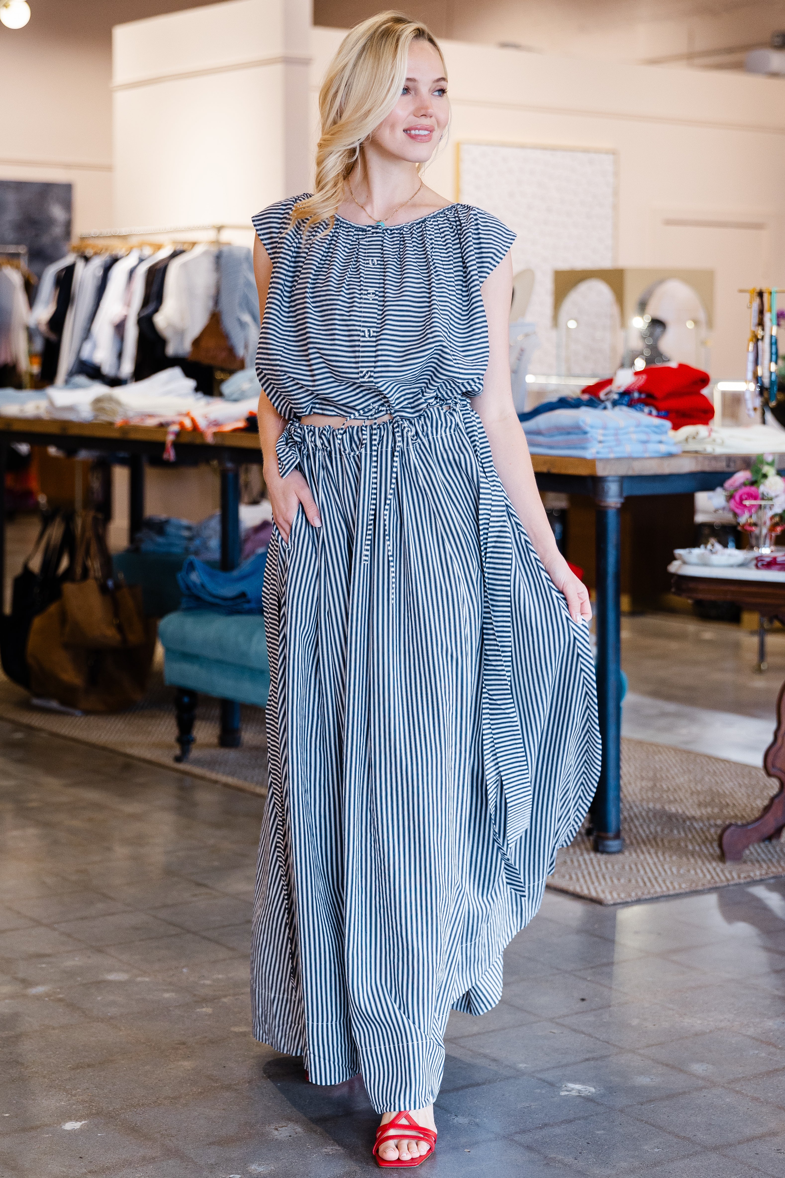 Adjustable Cara Maxi Skirt - Pier Stripe