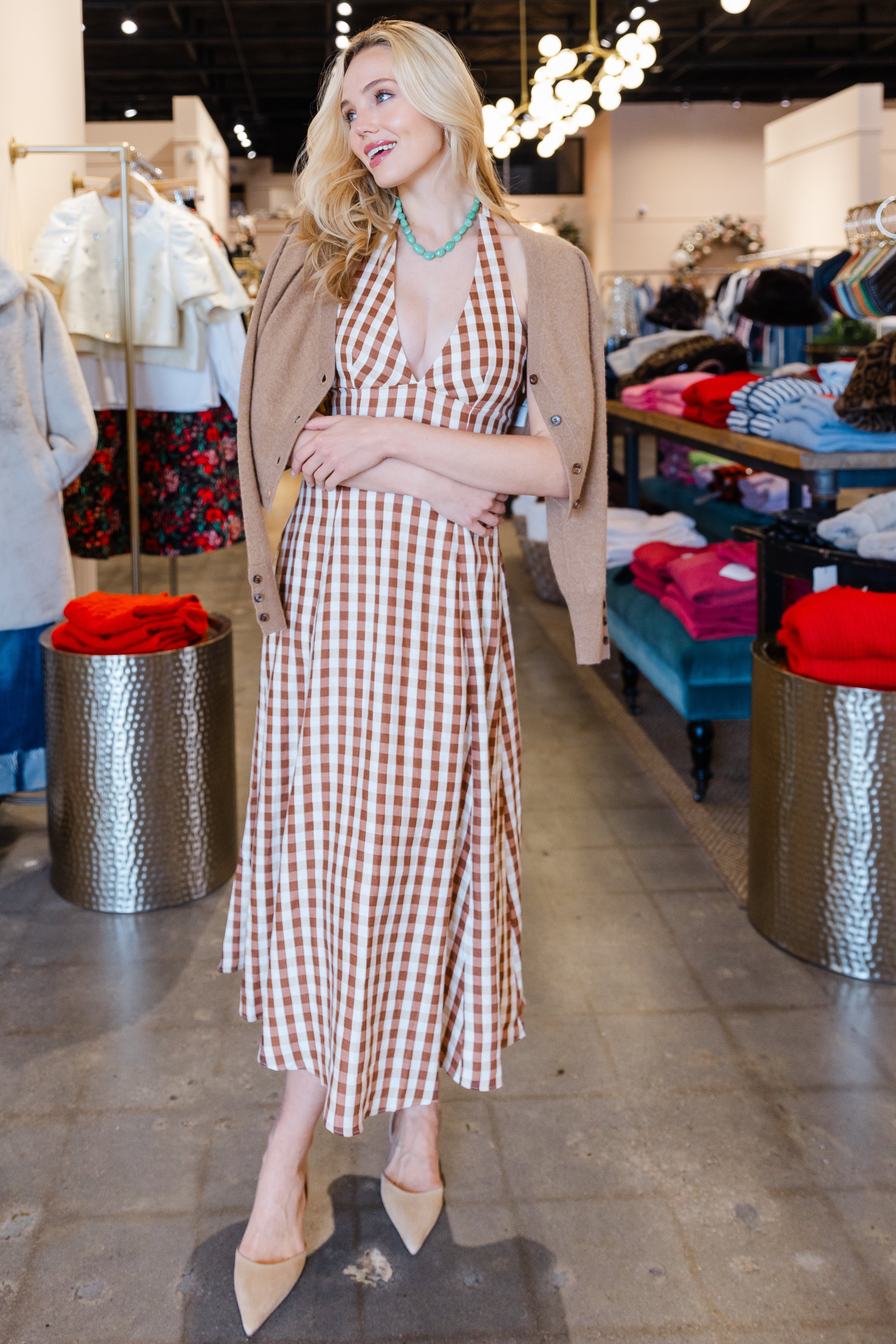 Marais Midi Dress - Gingham Cedar