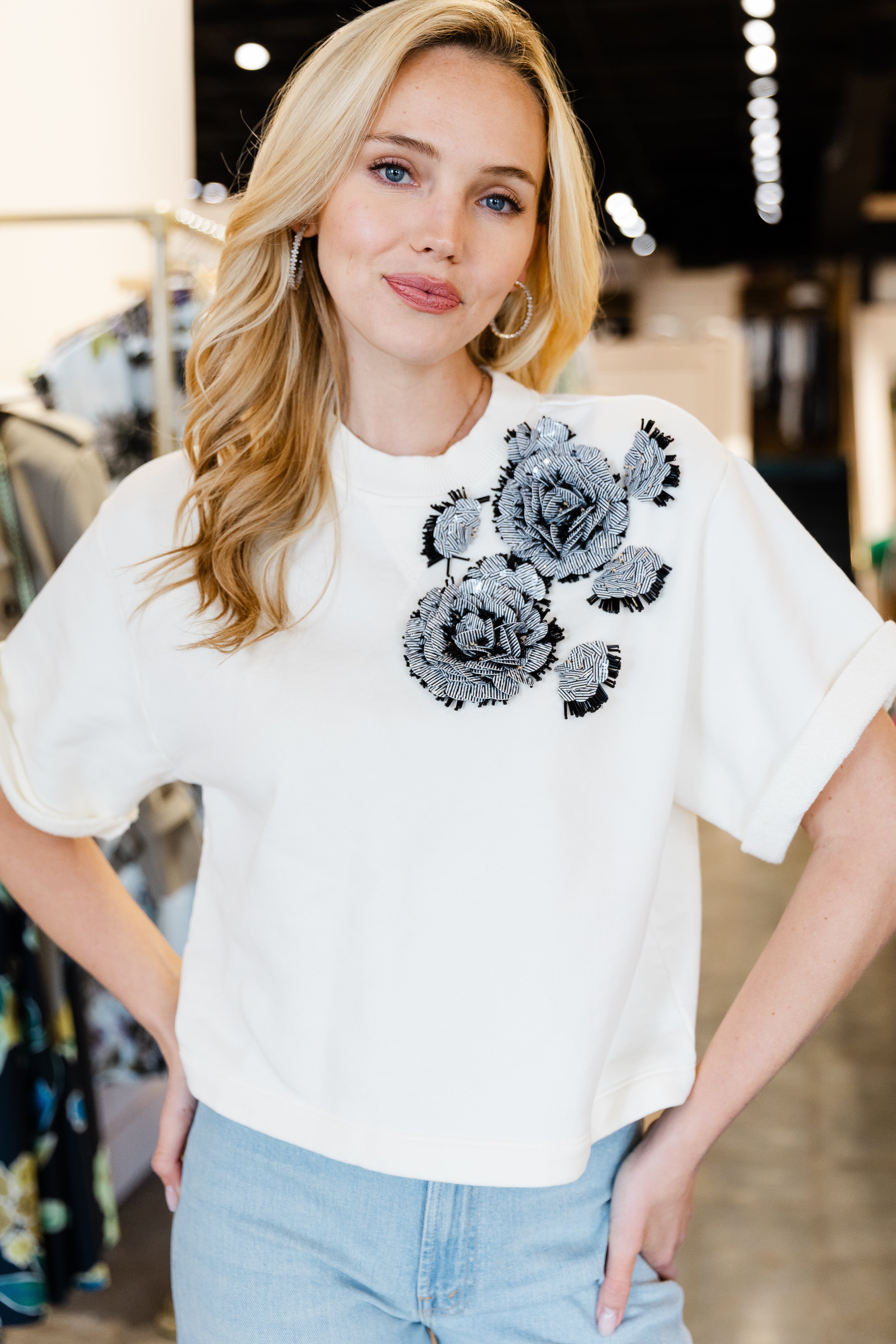 Cove Top With Embroidery - Creme