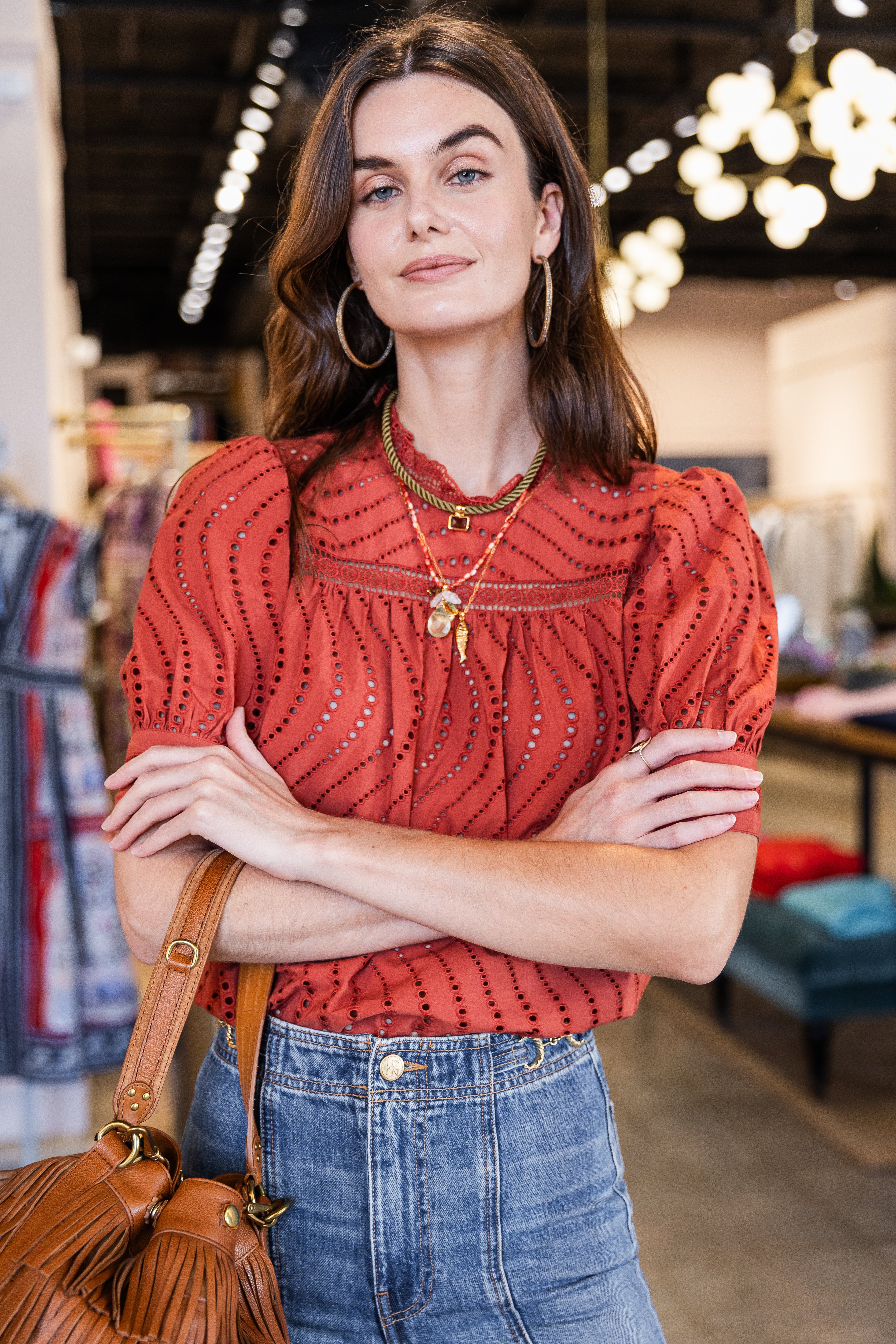 Virginia Lace Collar Short Sleeve Blouse - Claret