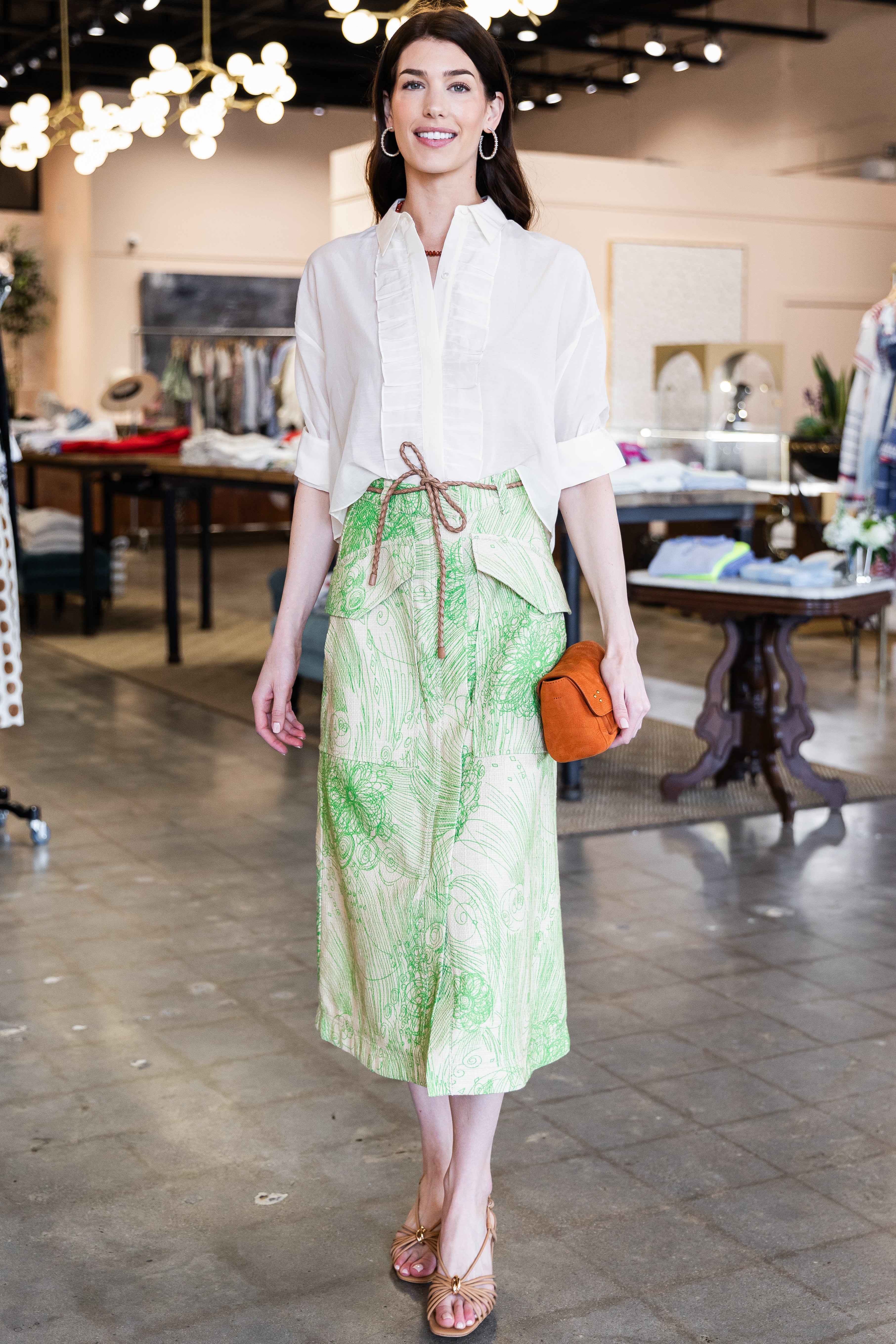 Scribbled Canvas Skirt - Grass Green
