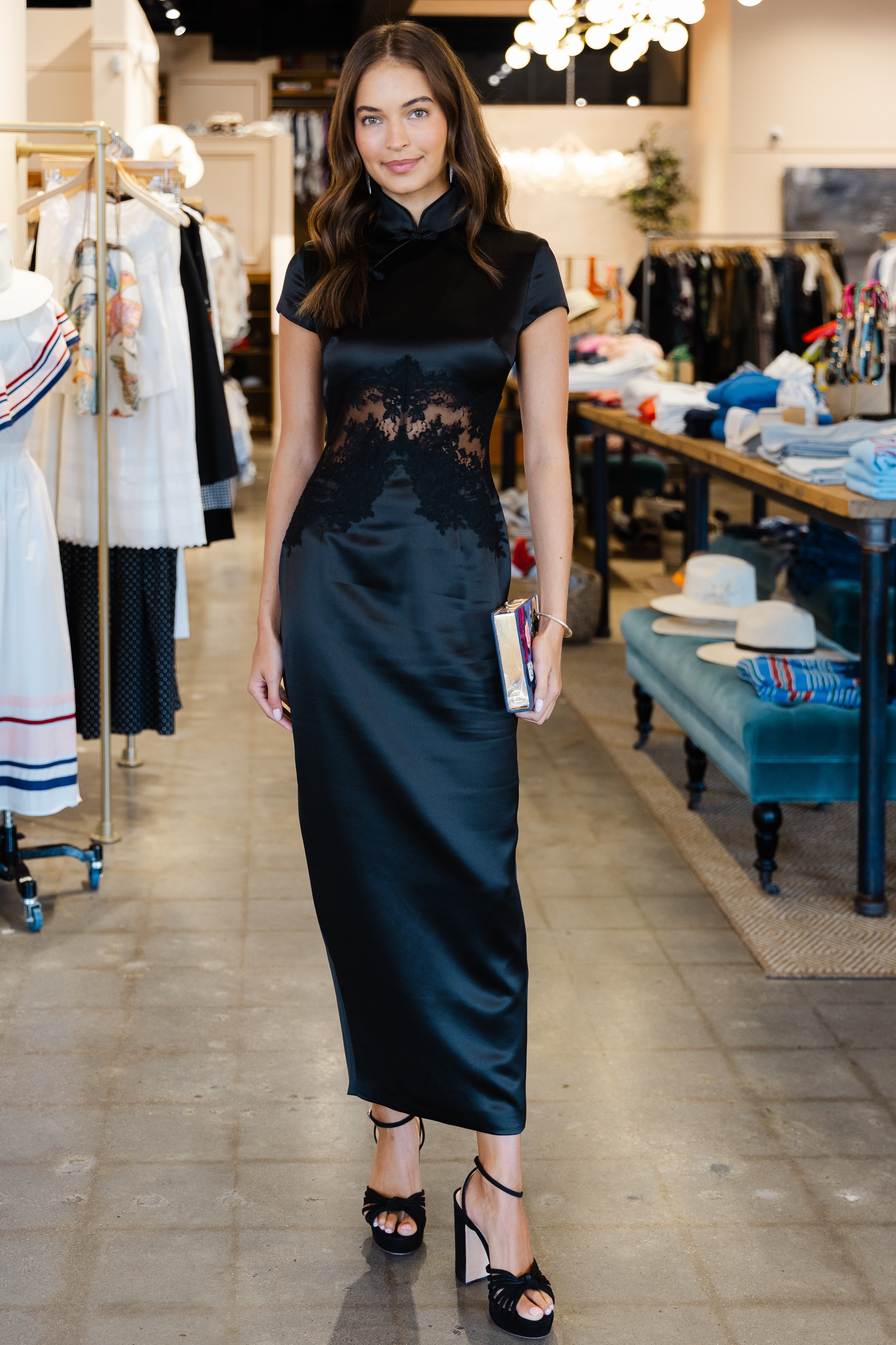 Charlize Satin Dress - Black