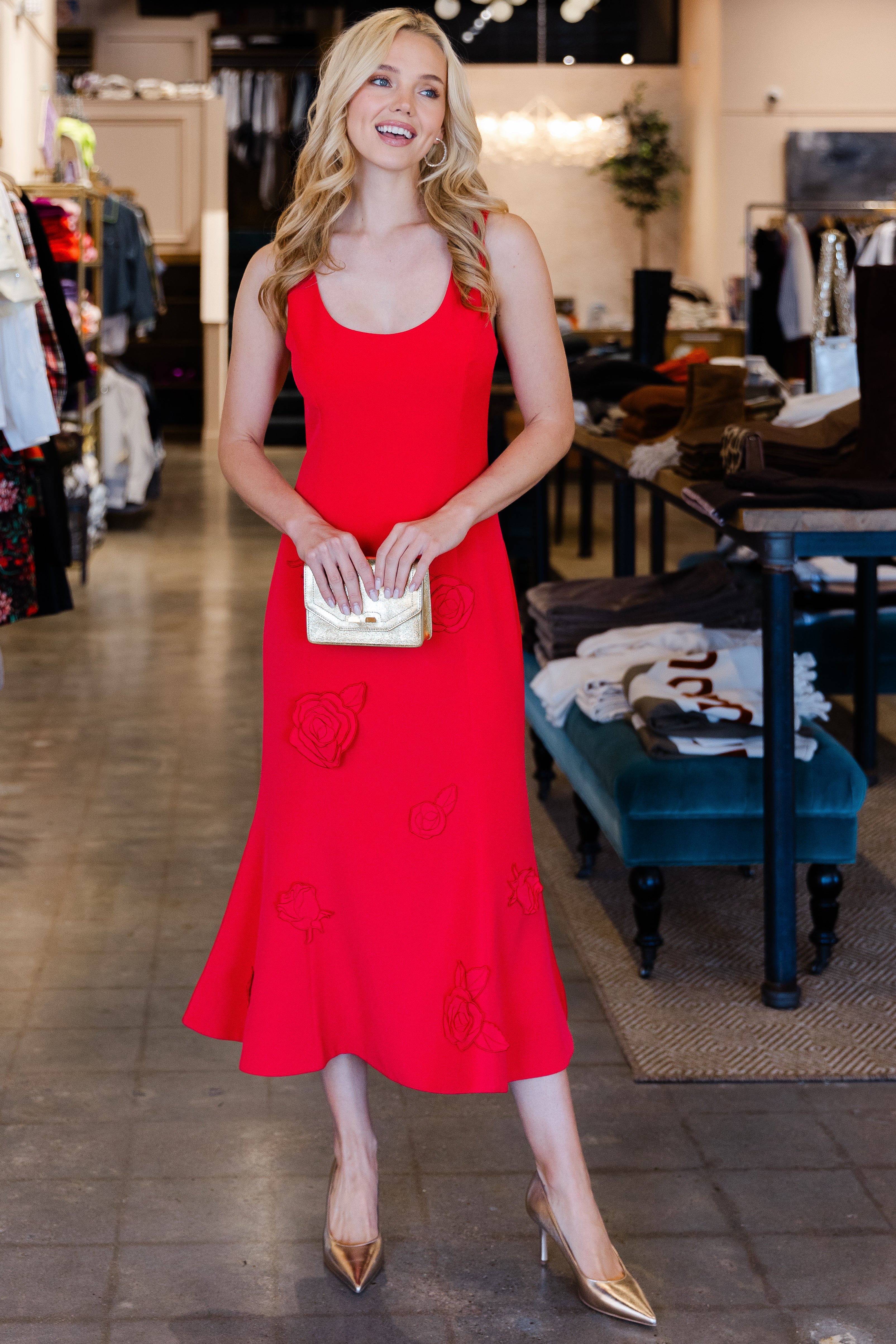 Emily Applique Midi Dress - Scarlet