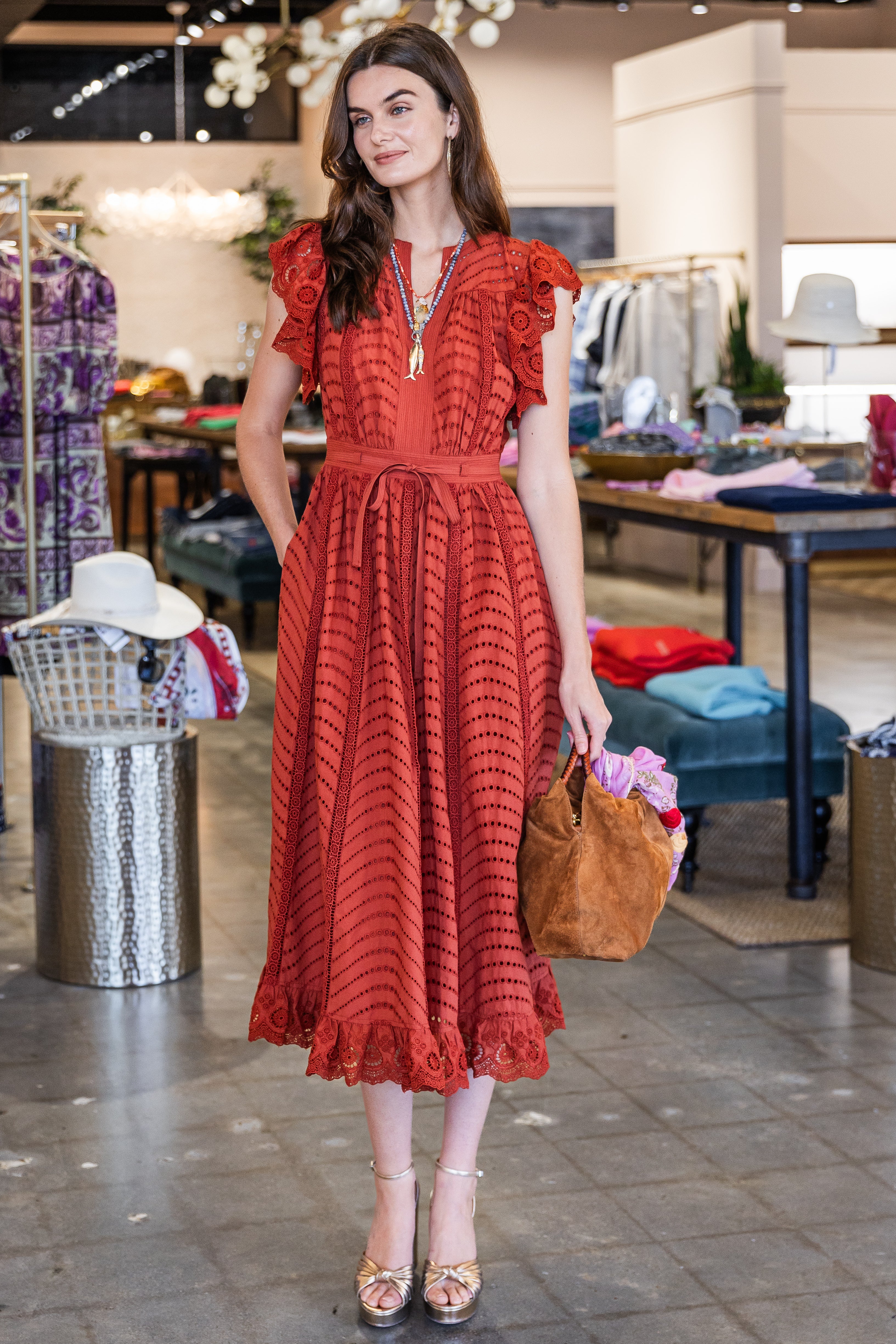 Olga Flutter Sleeve Midi Dress - Claret