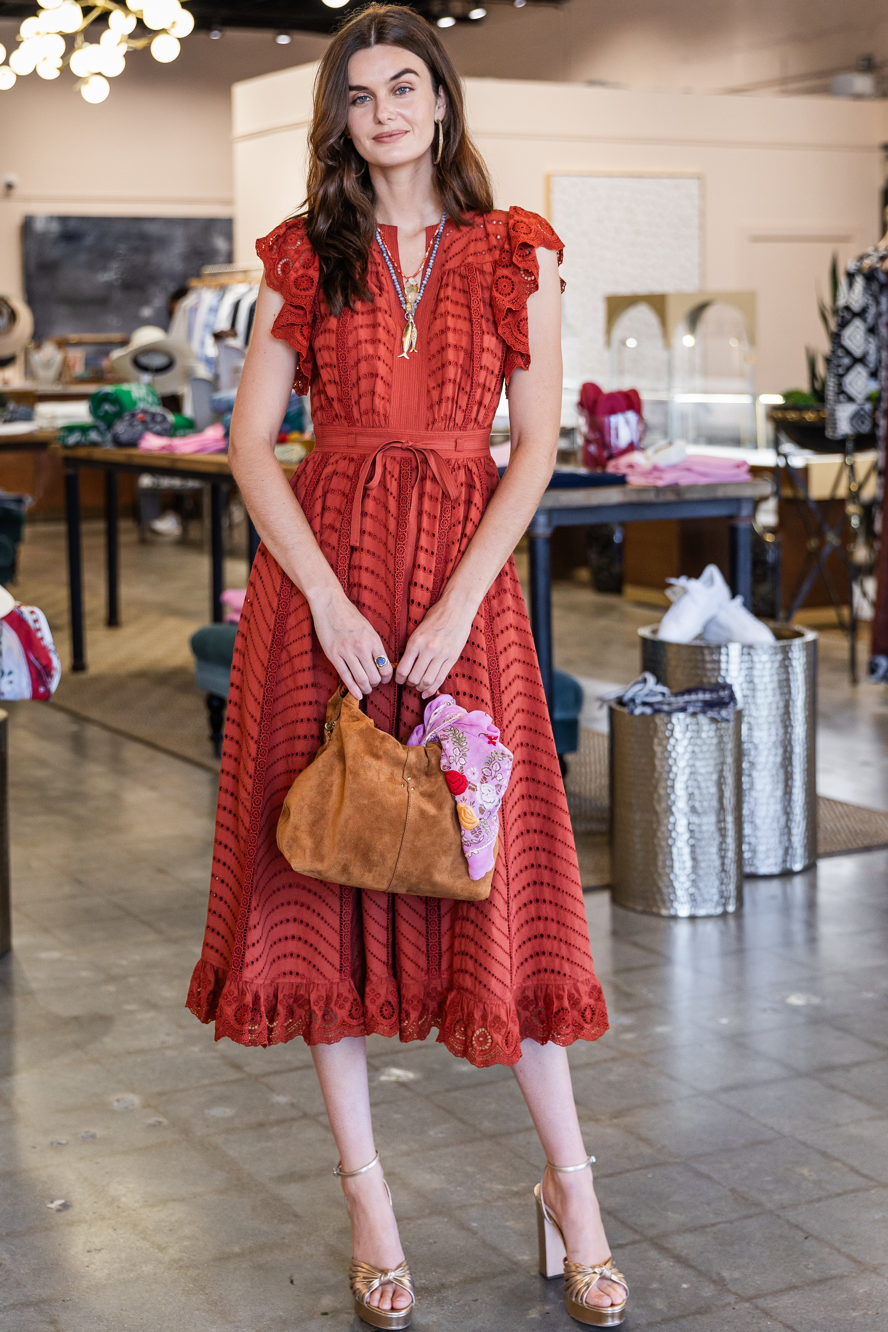 Olga Flutter Sleeve Midi Dress - Claret