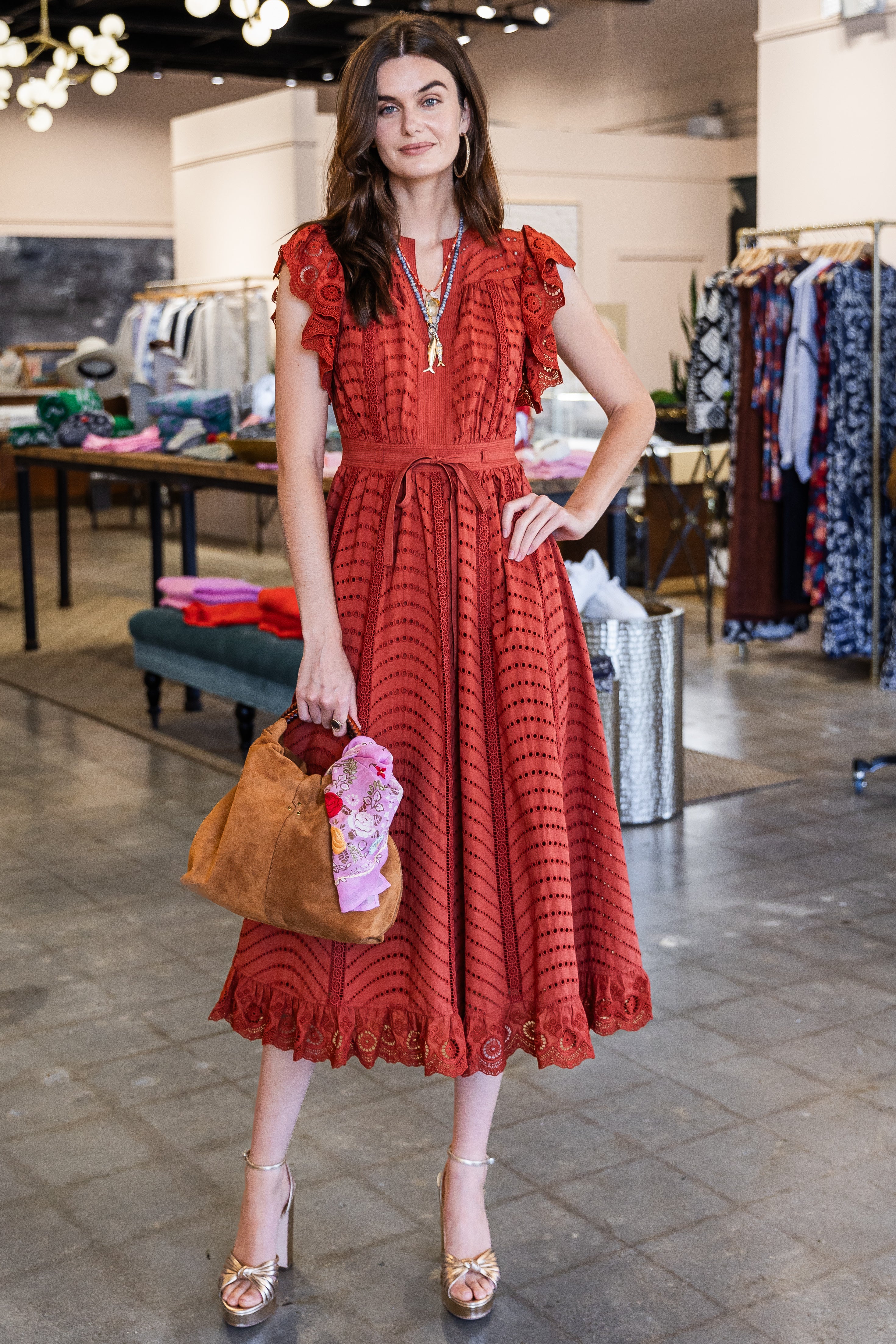 Olga Flutter Sleeve Midi Dress - Claret