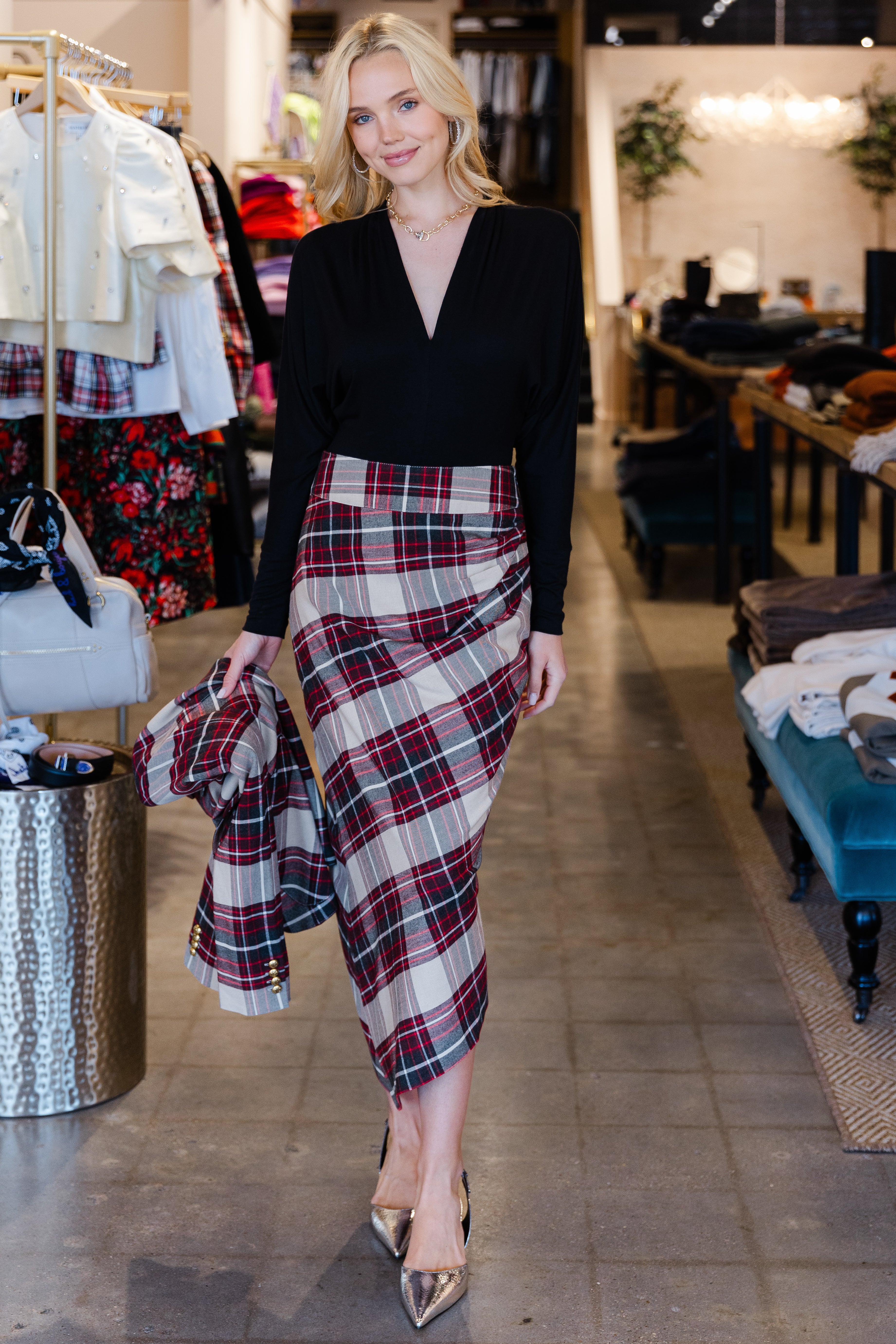 Asymmetrical Skirt - Garnet Plaid