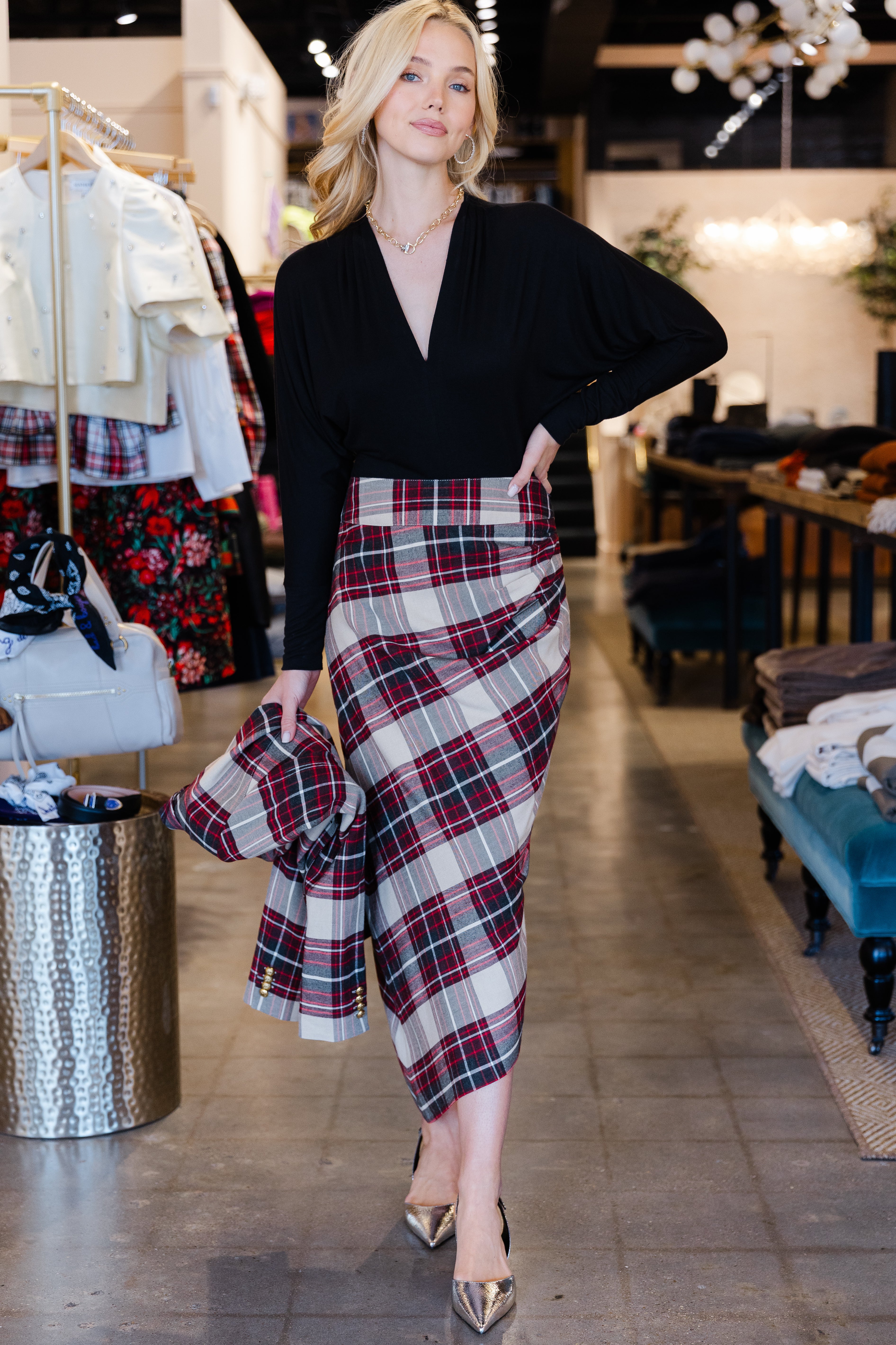 Asymmetrical Skirt - Garnet Plaid