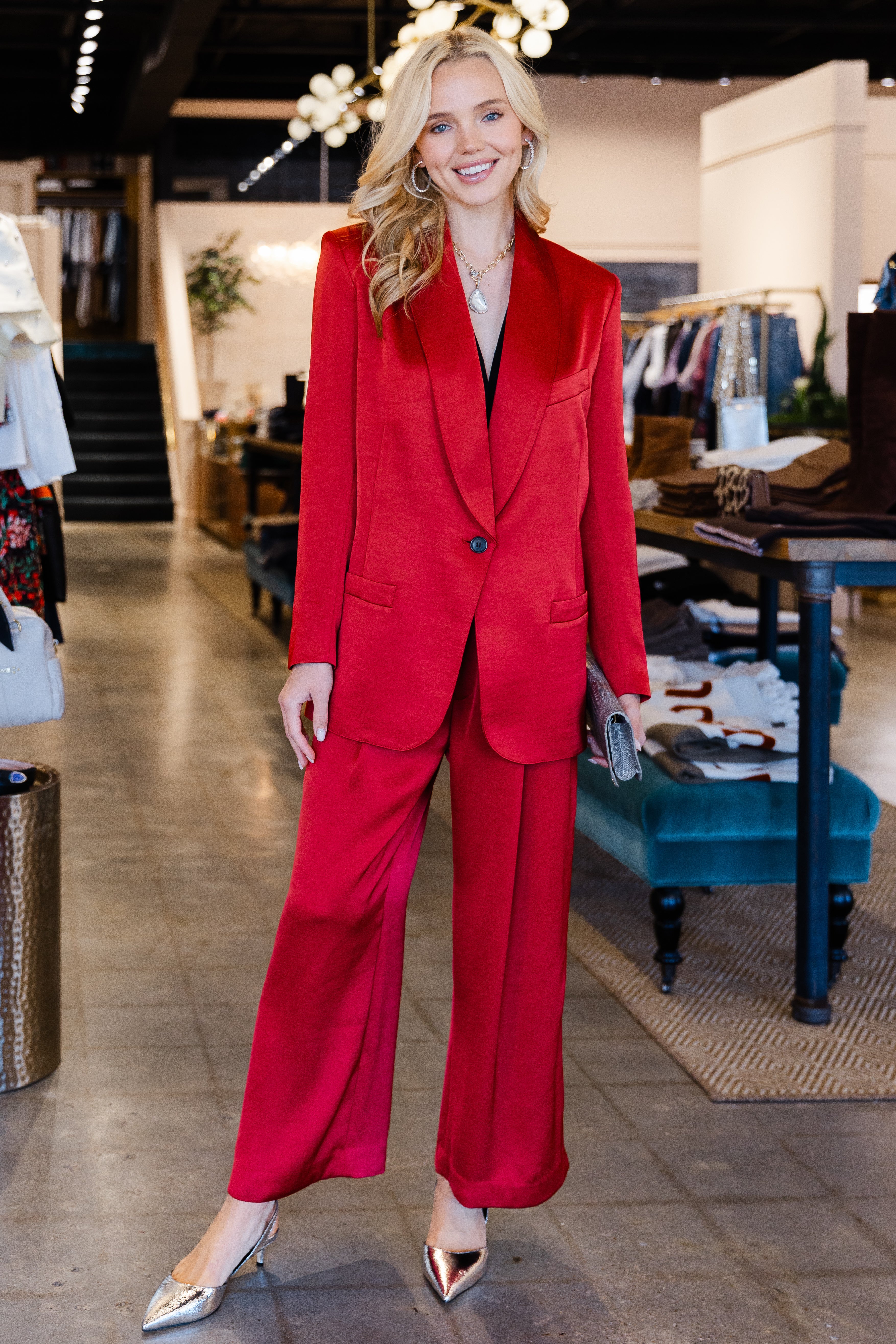 Cropped Pleated Trouser - Crimson