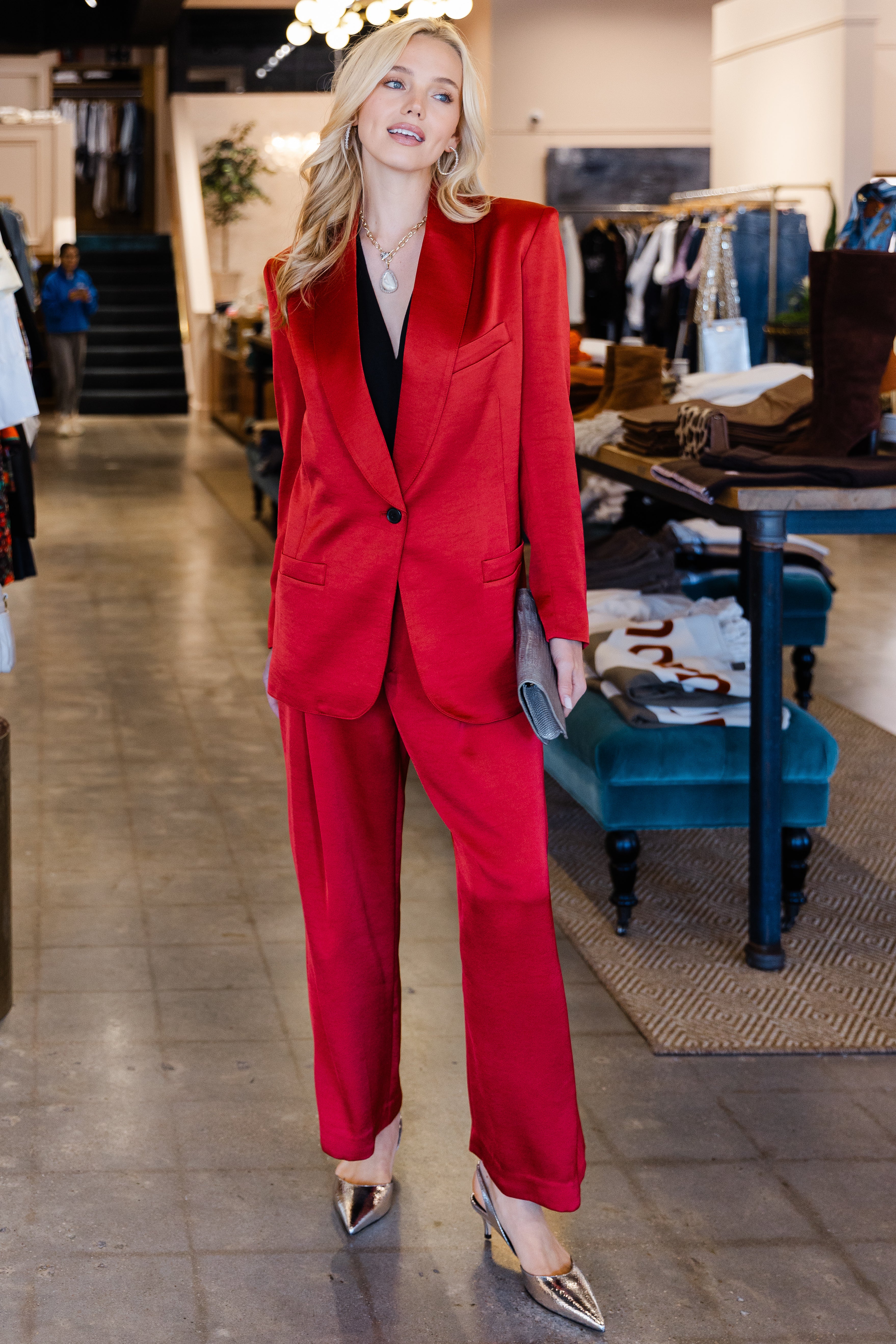 Cropped Pleated Trouser - Crimson