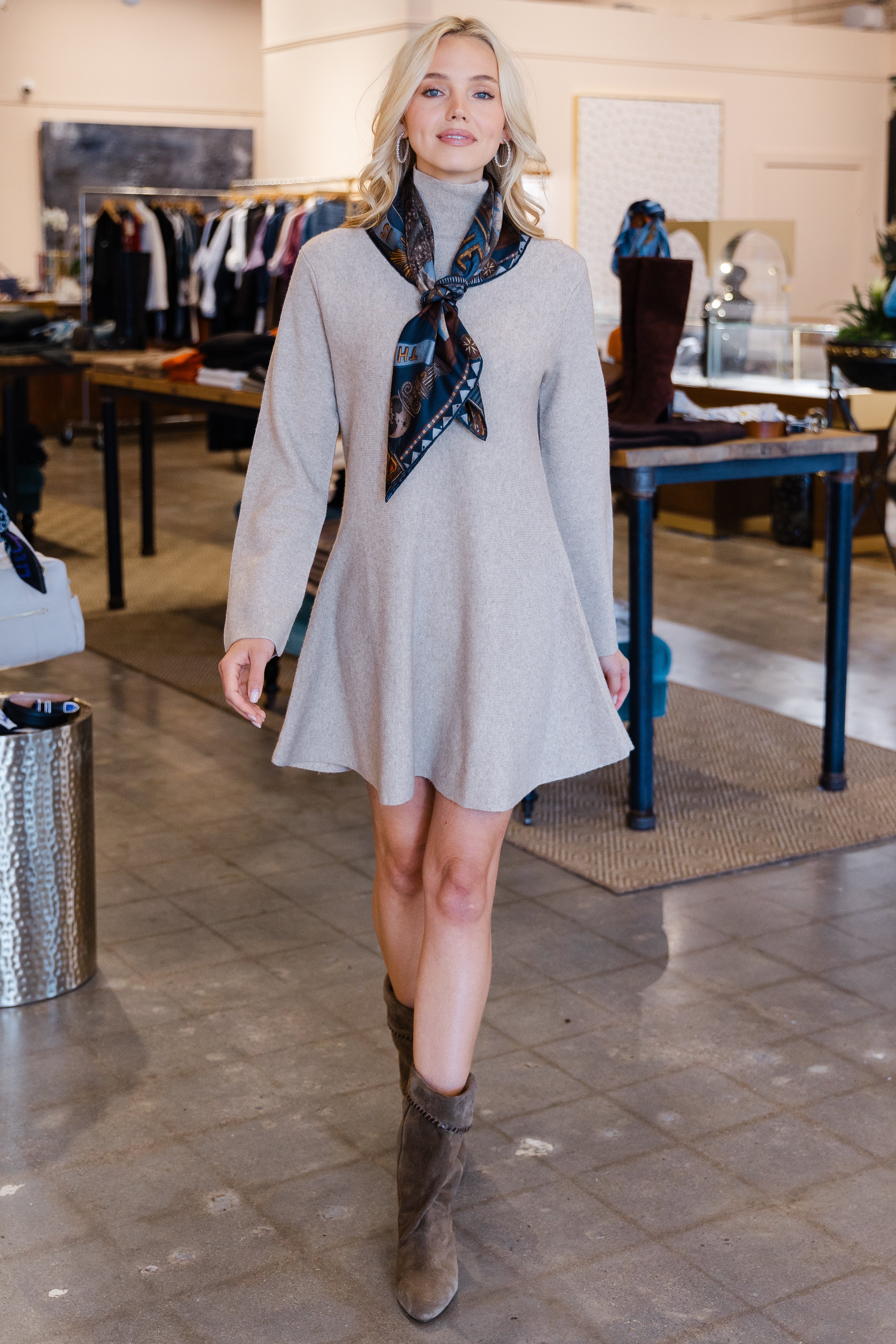 Cashmino Mini Turtleneck Dress - Oat