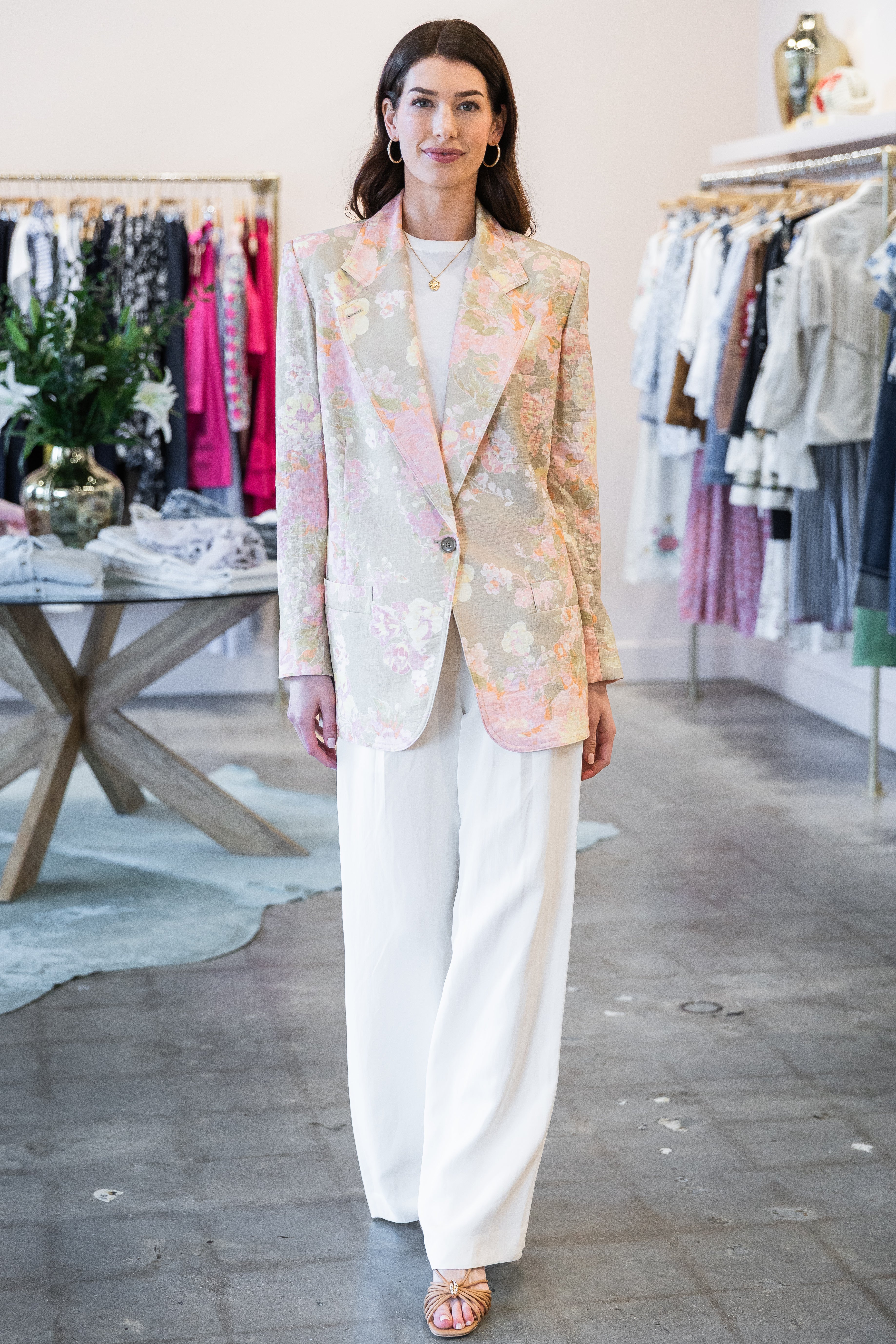 Notched Lapel Blazer - Vintage Peony