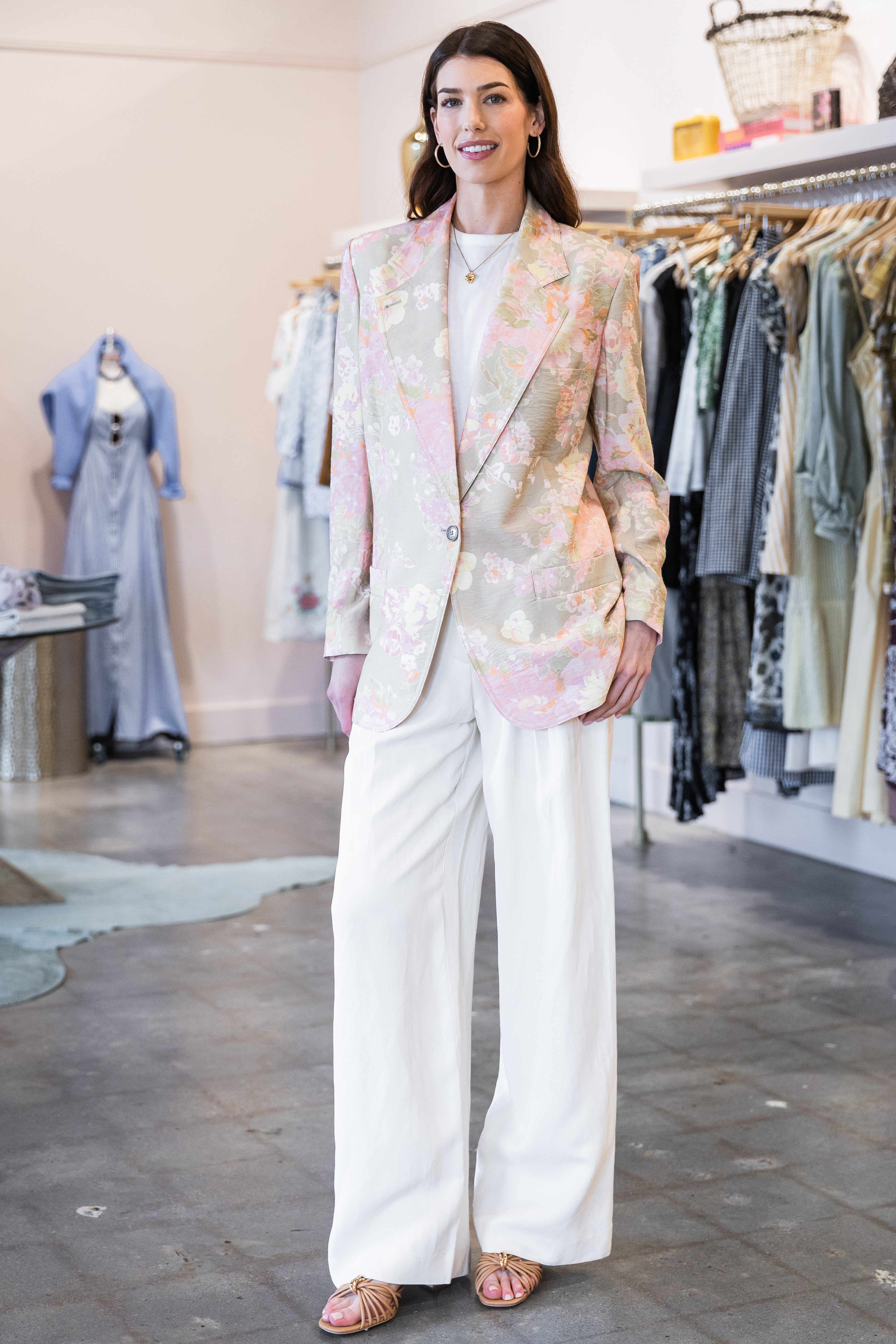 Notched Lapel Blazer - Vintage Peony