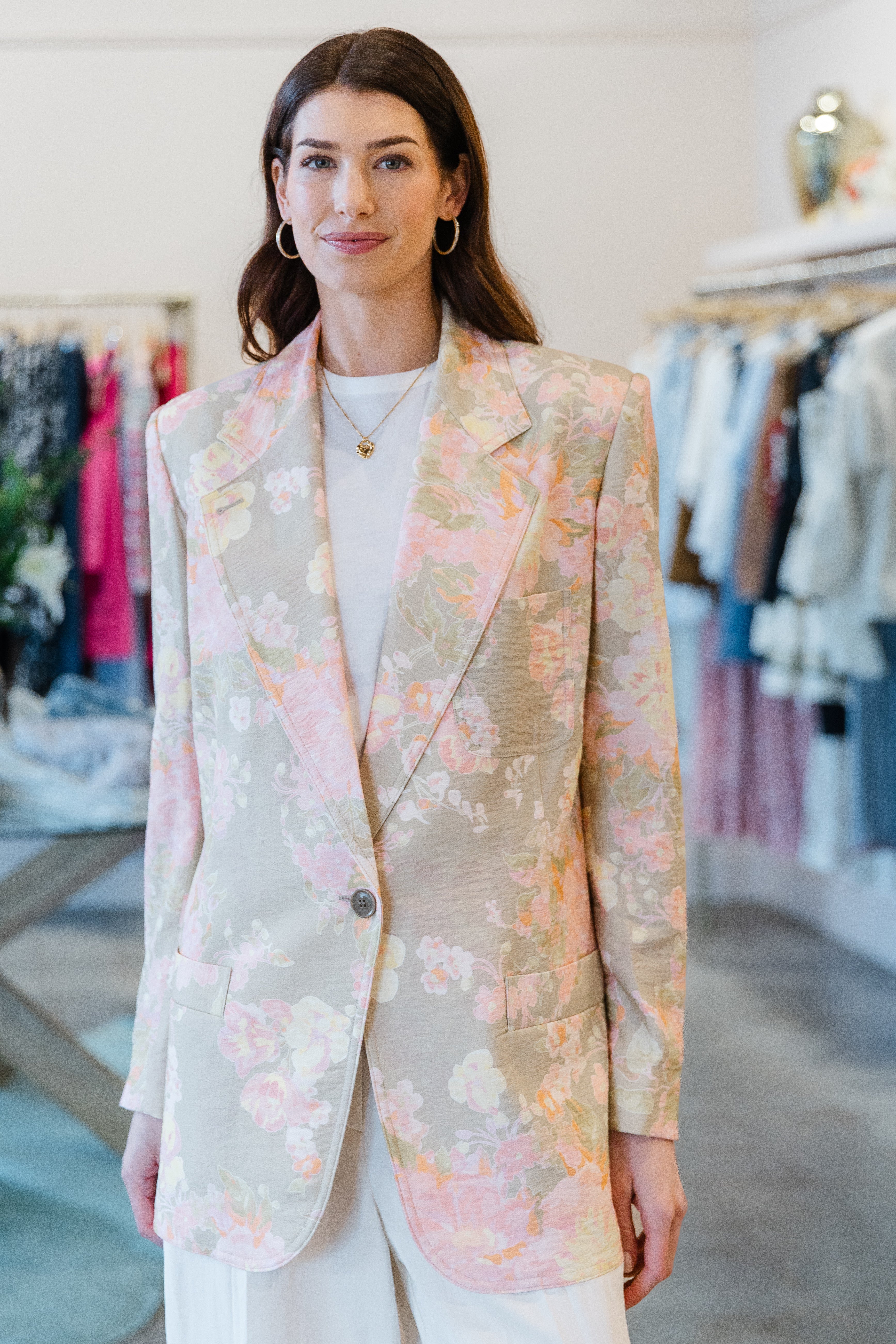 Notched Lapel Blazer - Vintage Peony