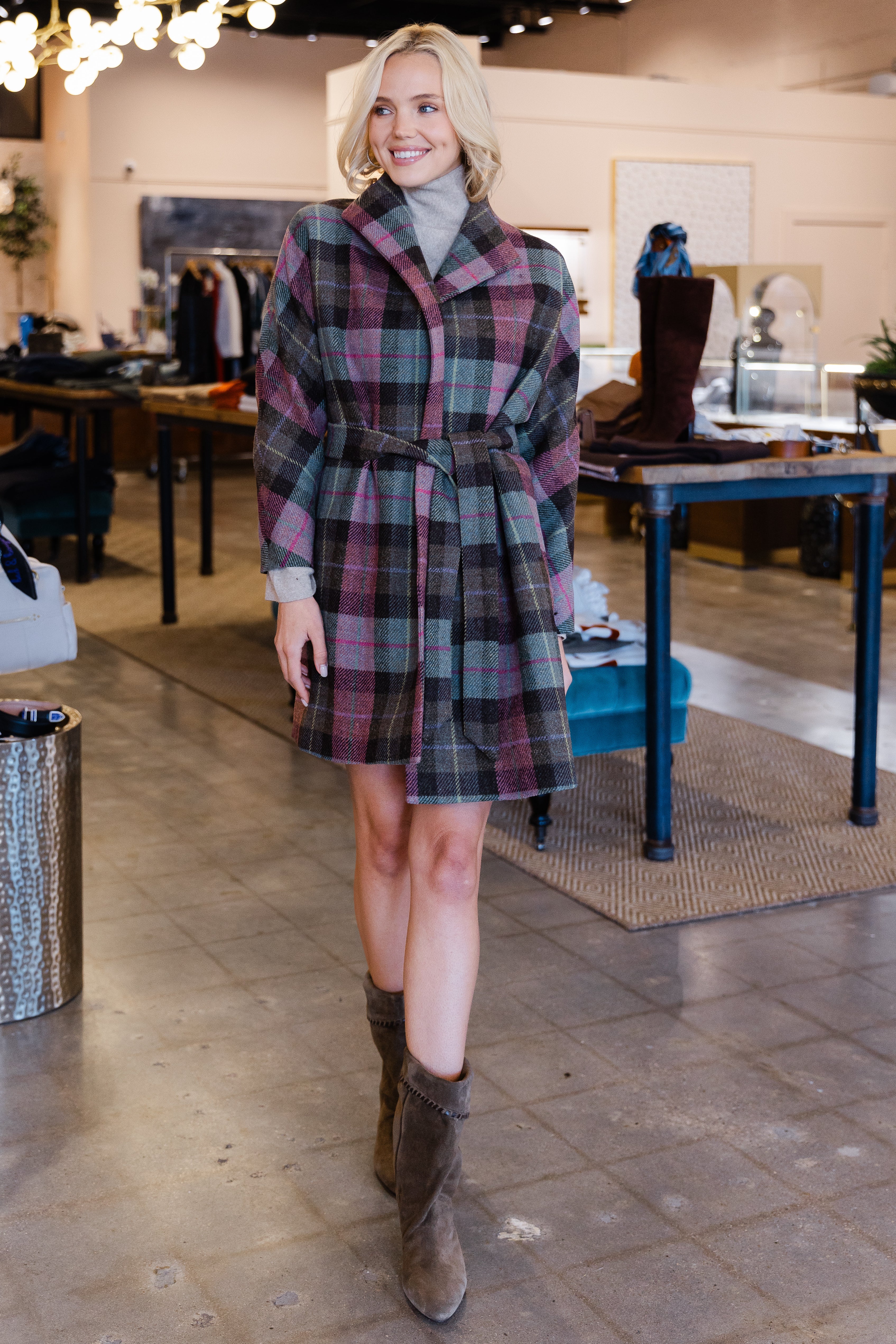 Kimono Carina Coat - Pink/Loden Blanket Plaid