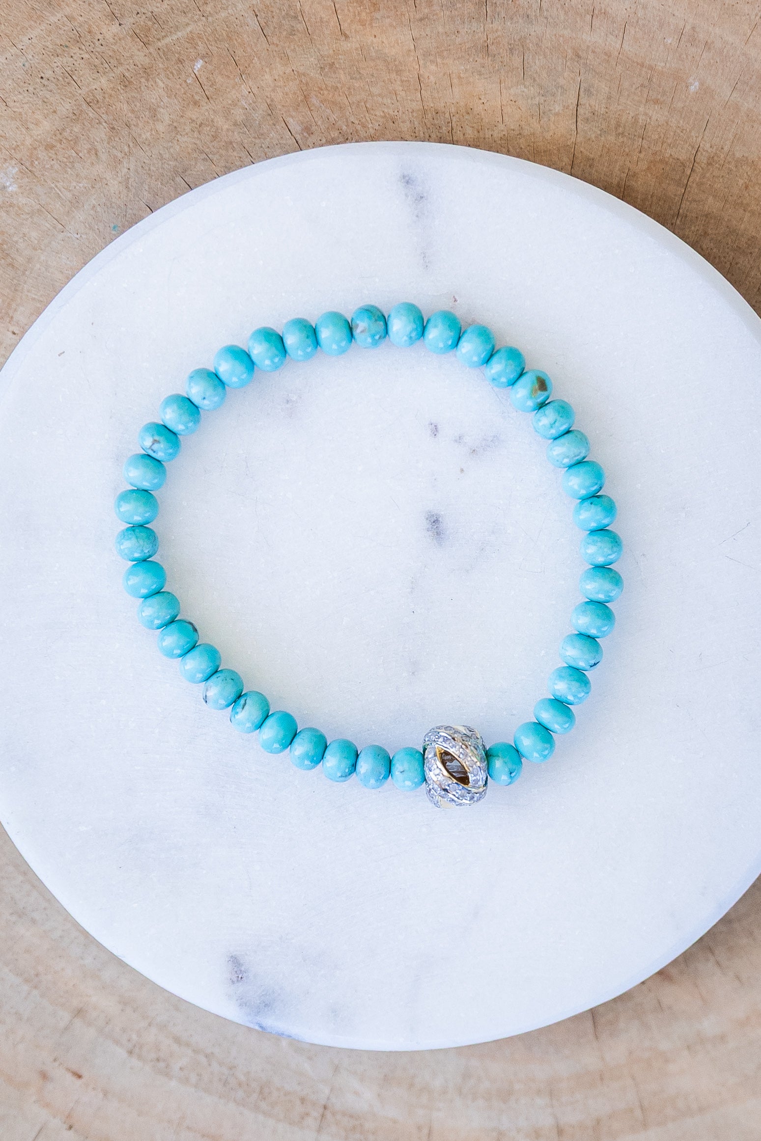 Turquoise Beaded Bracelet w/ Pave Diamond Bead (Y10983B)