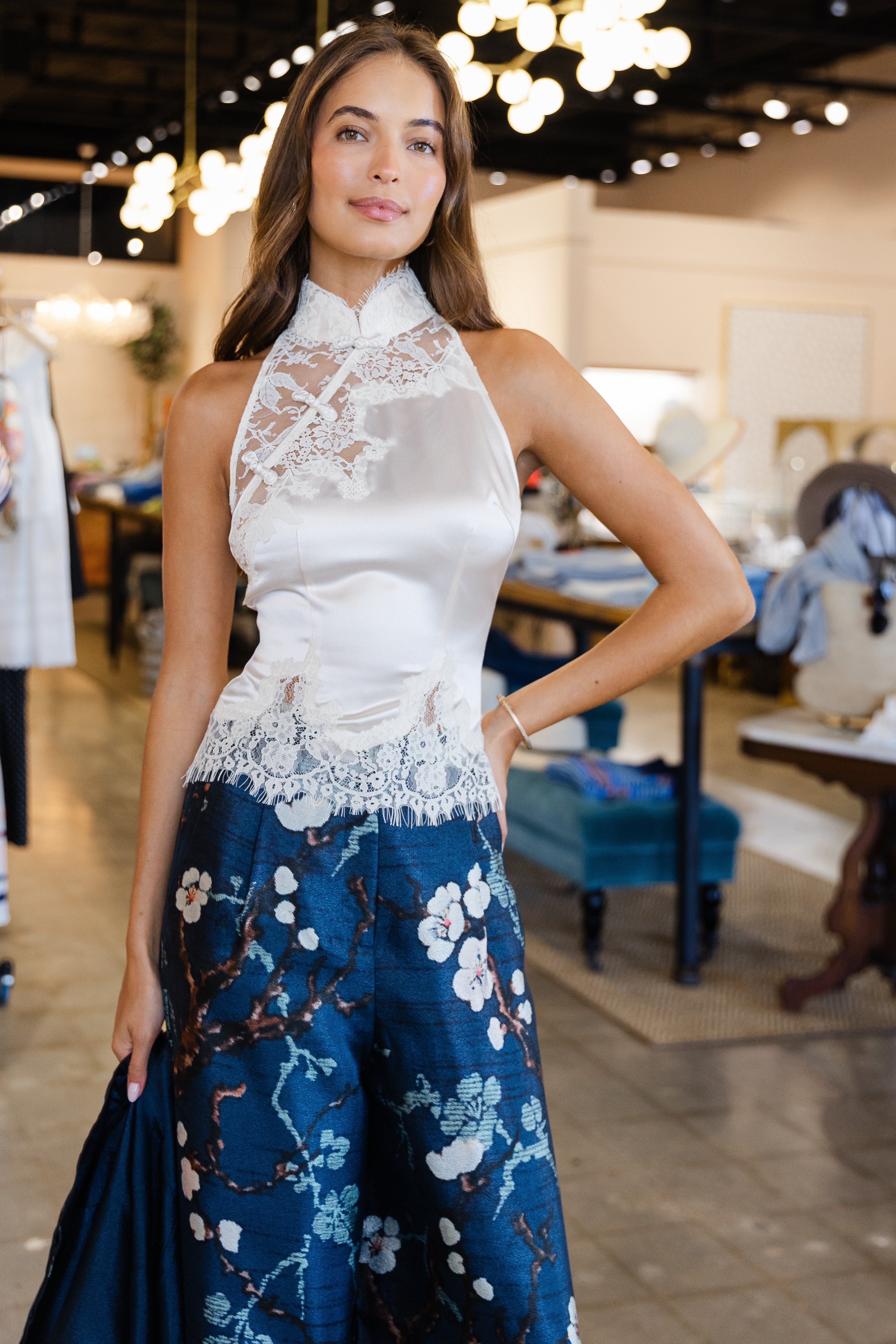 Elva Satin Top - Pearl