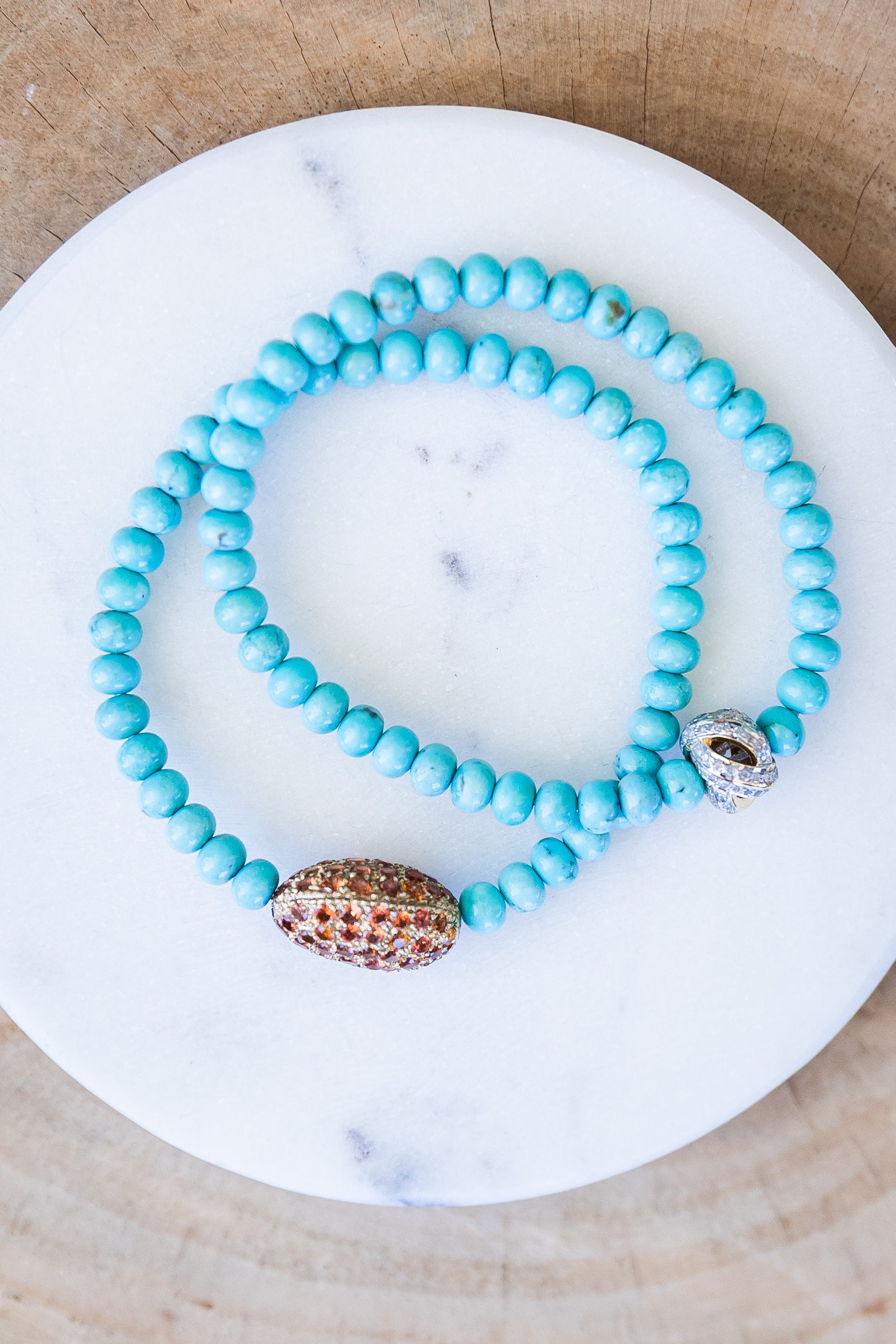 Turquoise Beaded Bracelet w/ Pave Diamond Bead (Y10983B)