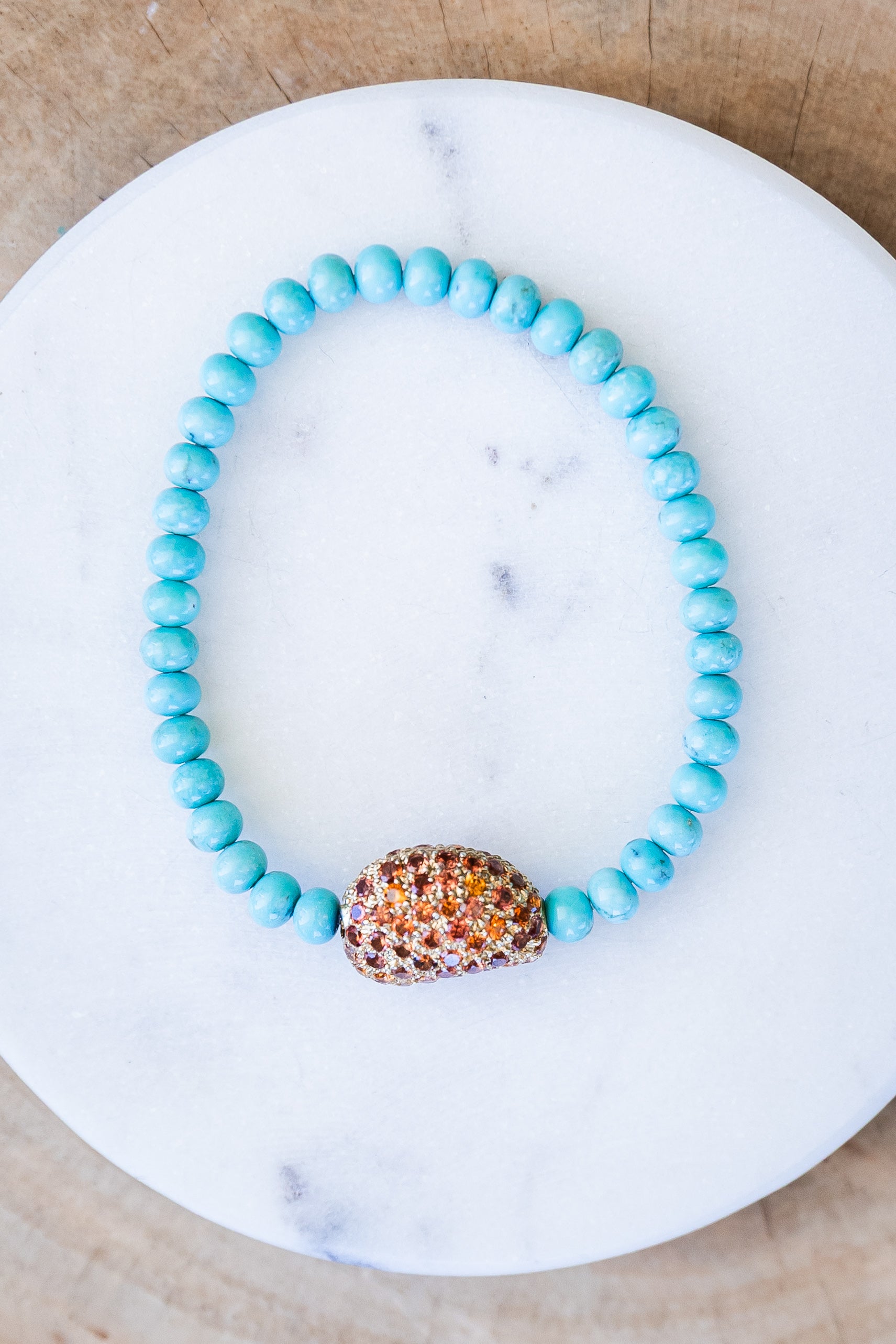 Turquoise Beaded Bracelet w/ Pave Sapphire Bead (Y10982B)