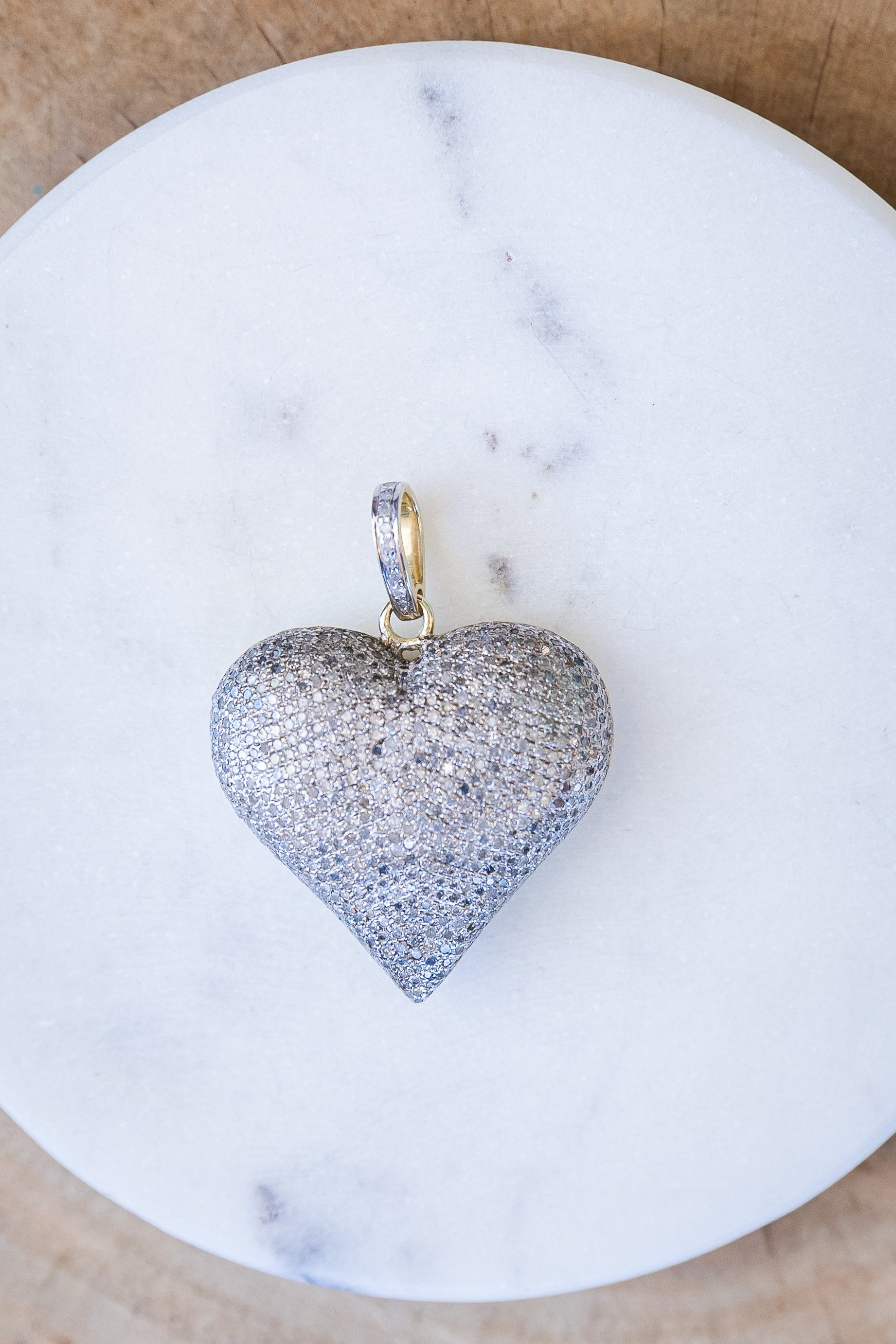 Large Puffy Pave Diamond Heart Pendant (Y10915B)