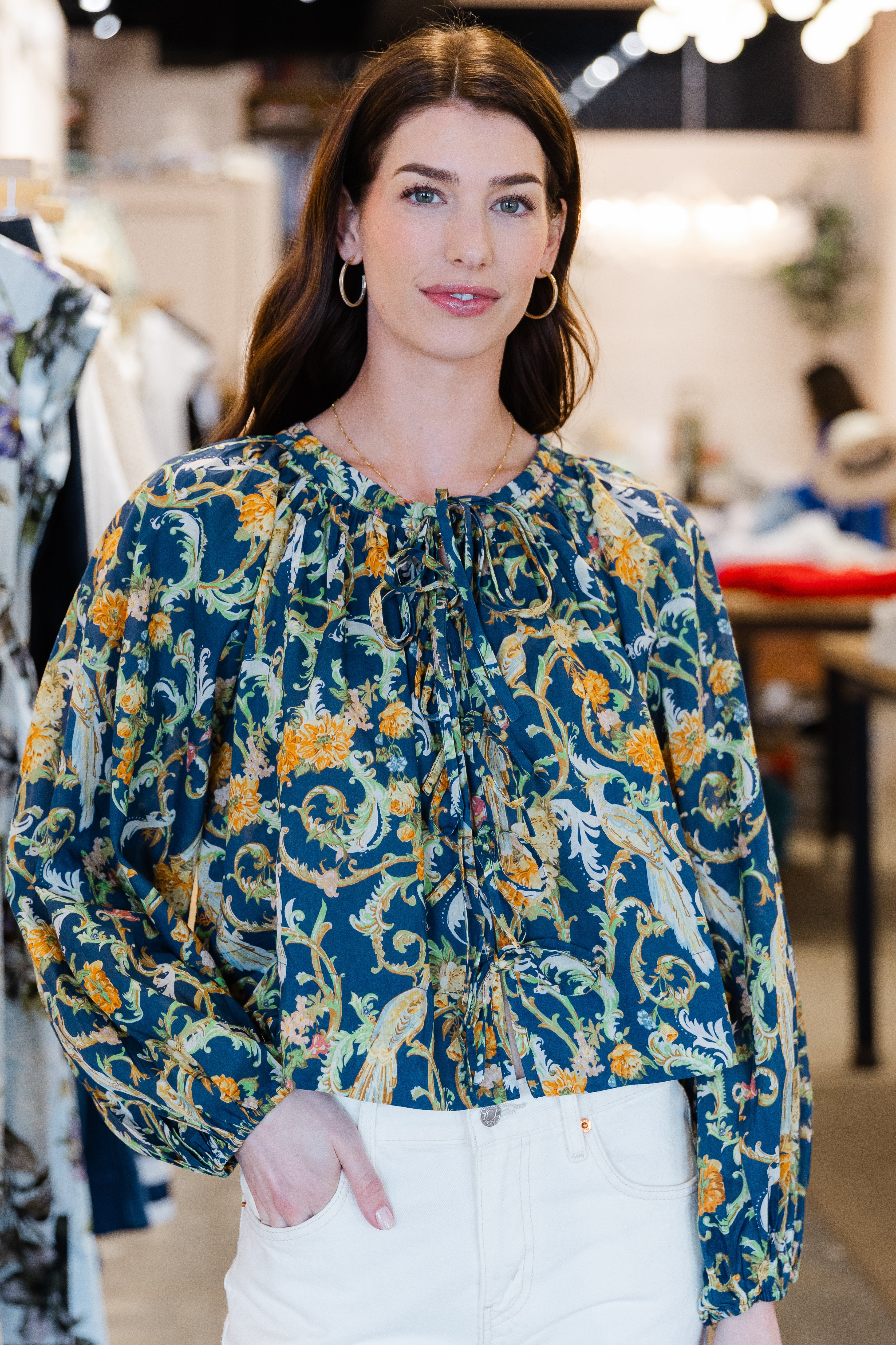 Oleander Blouse - Royal Birds Navy