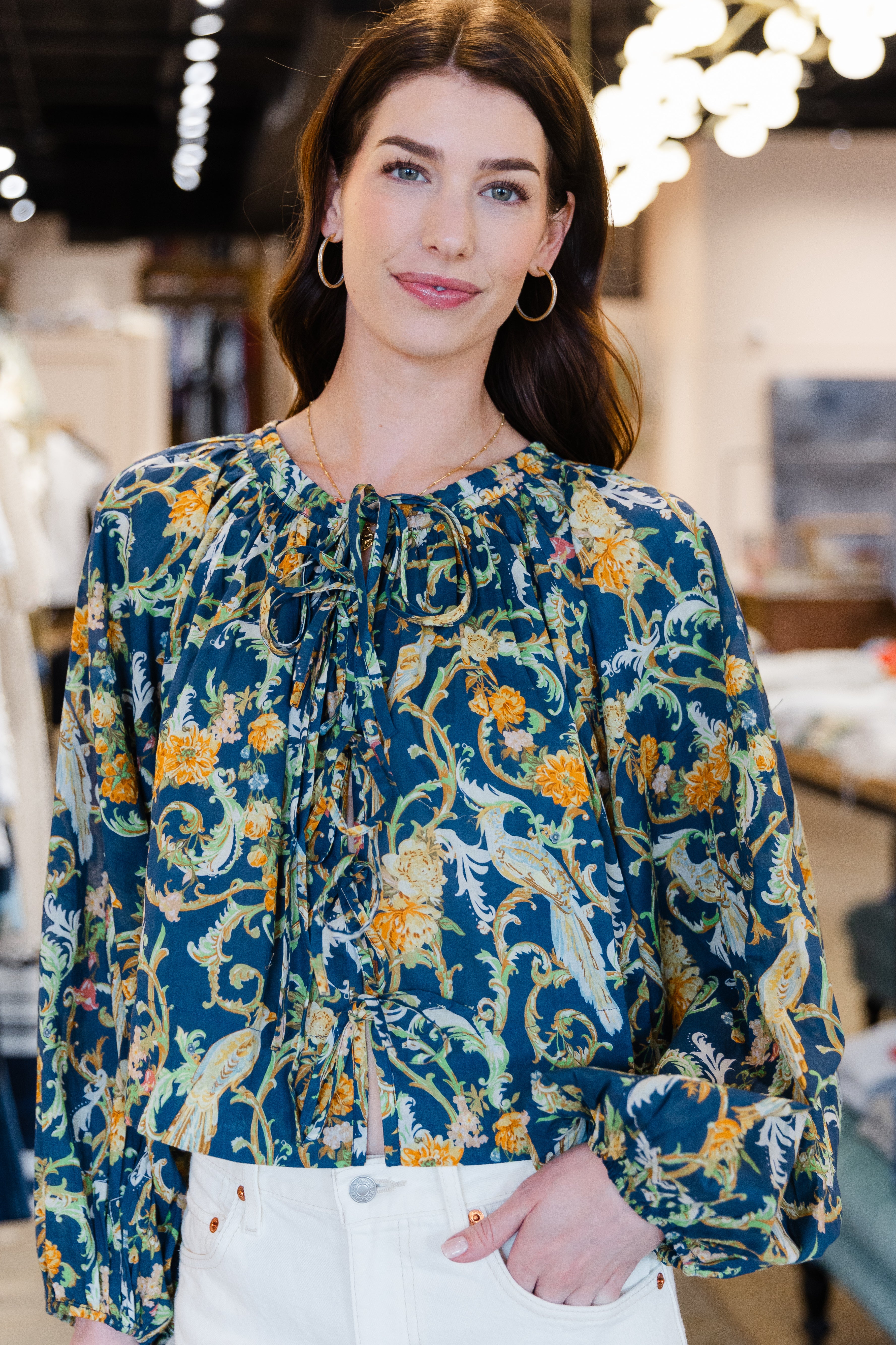 Oleander Blouse - Royal Birds Navy