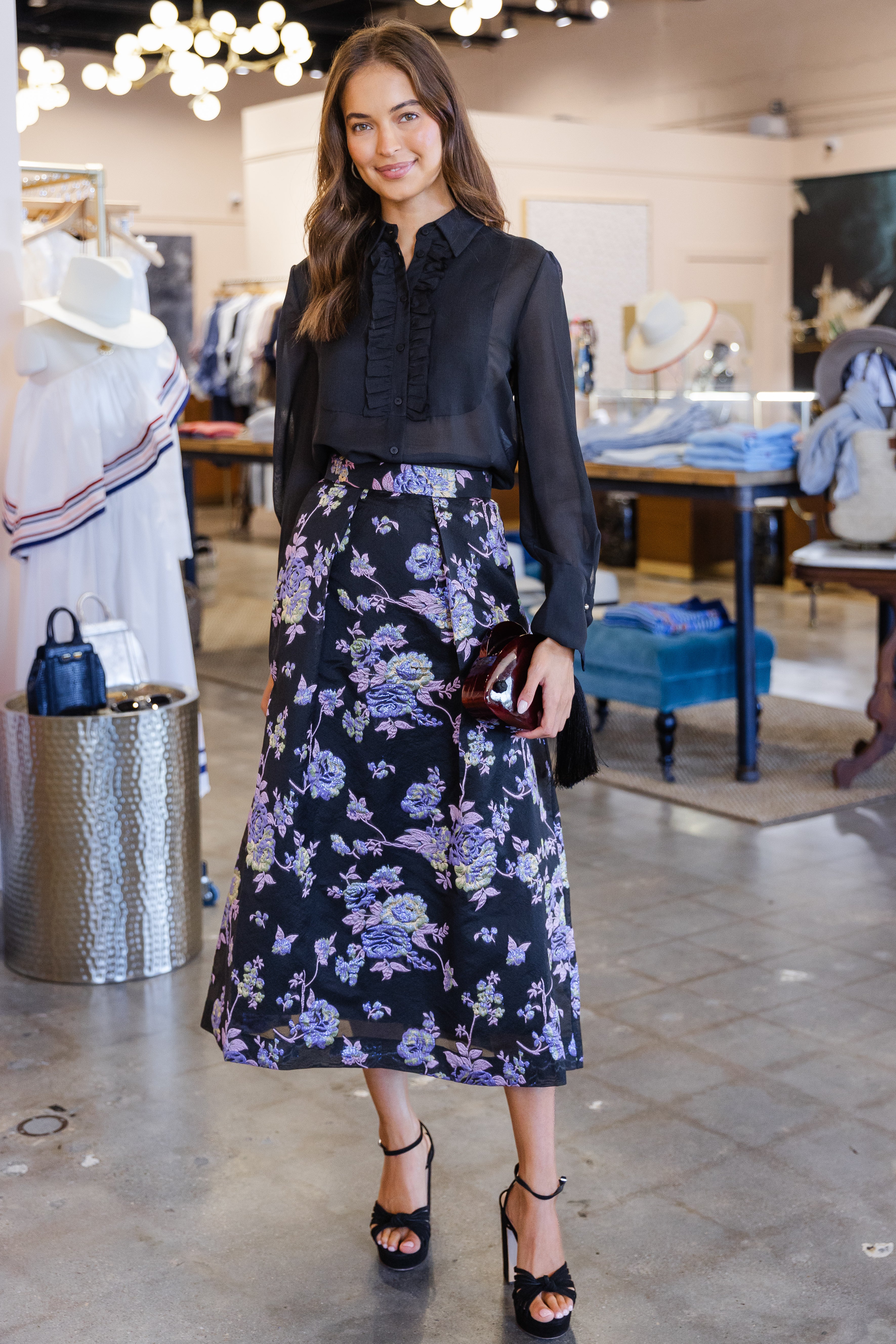 Jacquard Floral Skirt- Azurite