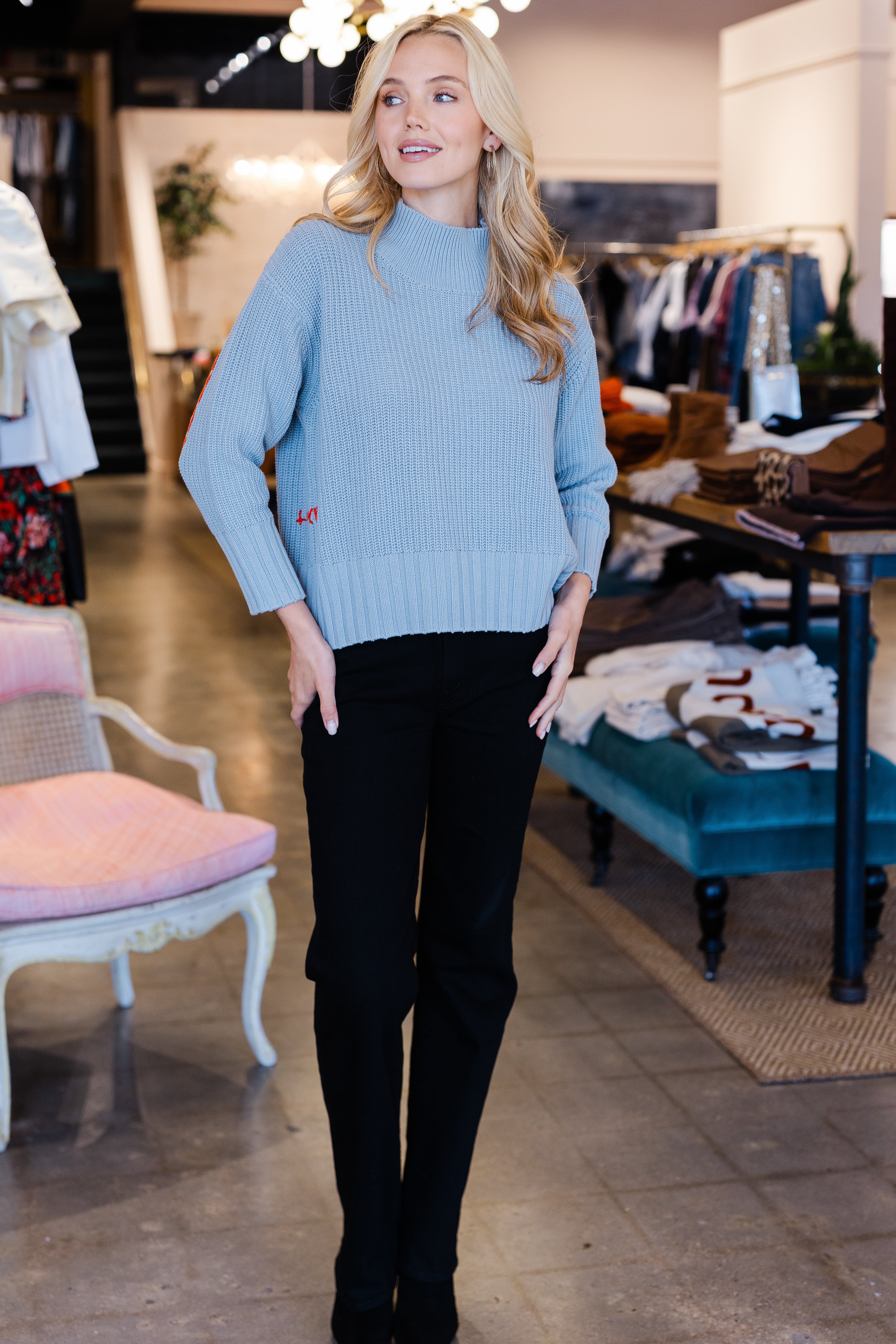 Marlow Imperfect Heart Sweater - Steel Blue Ste