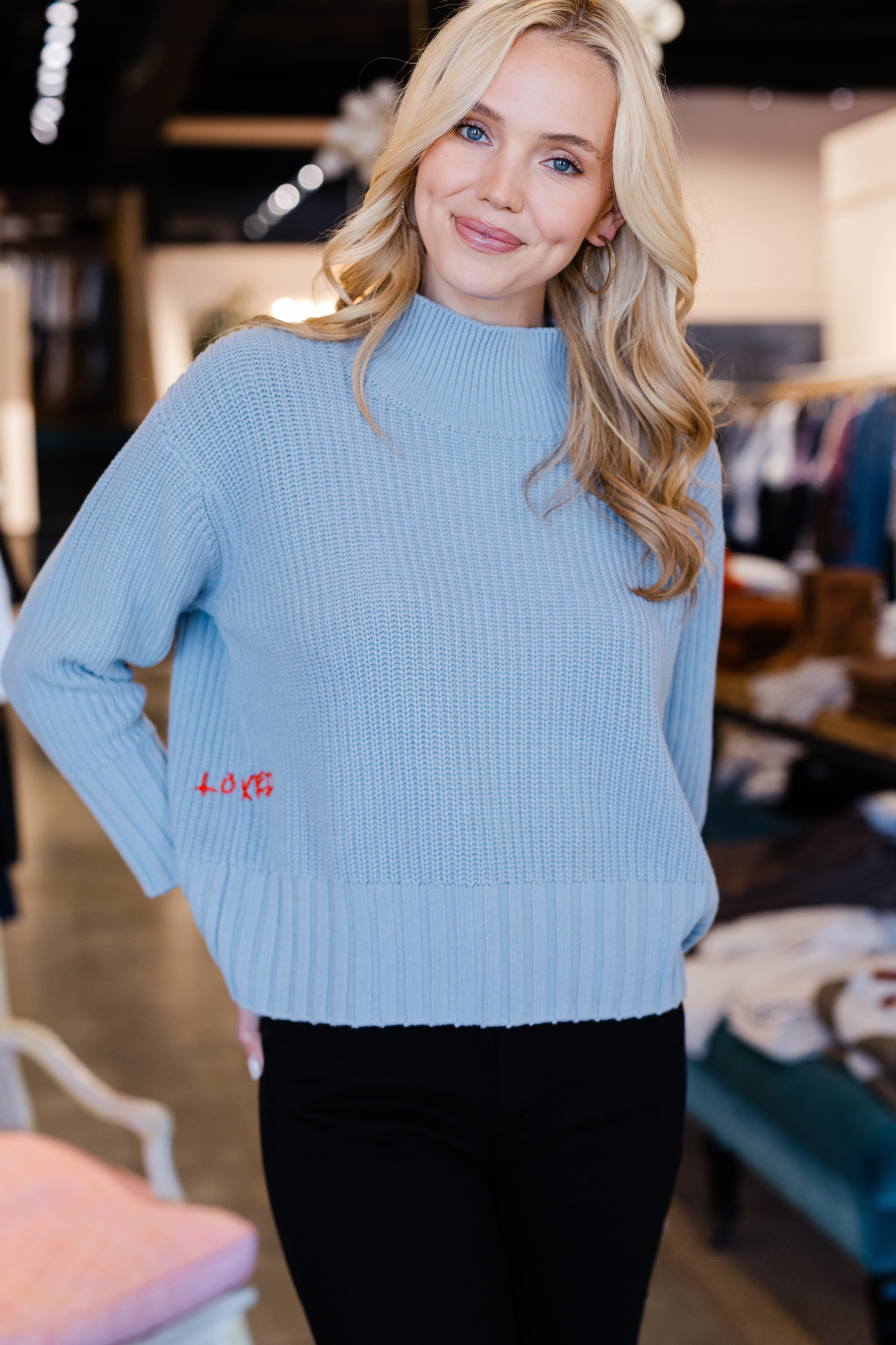 Marlow Imperfect Heart Sweater - Steel Blue Ste