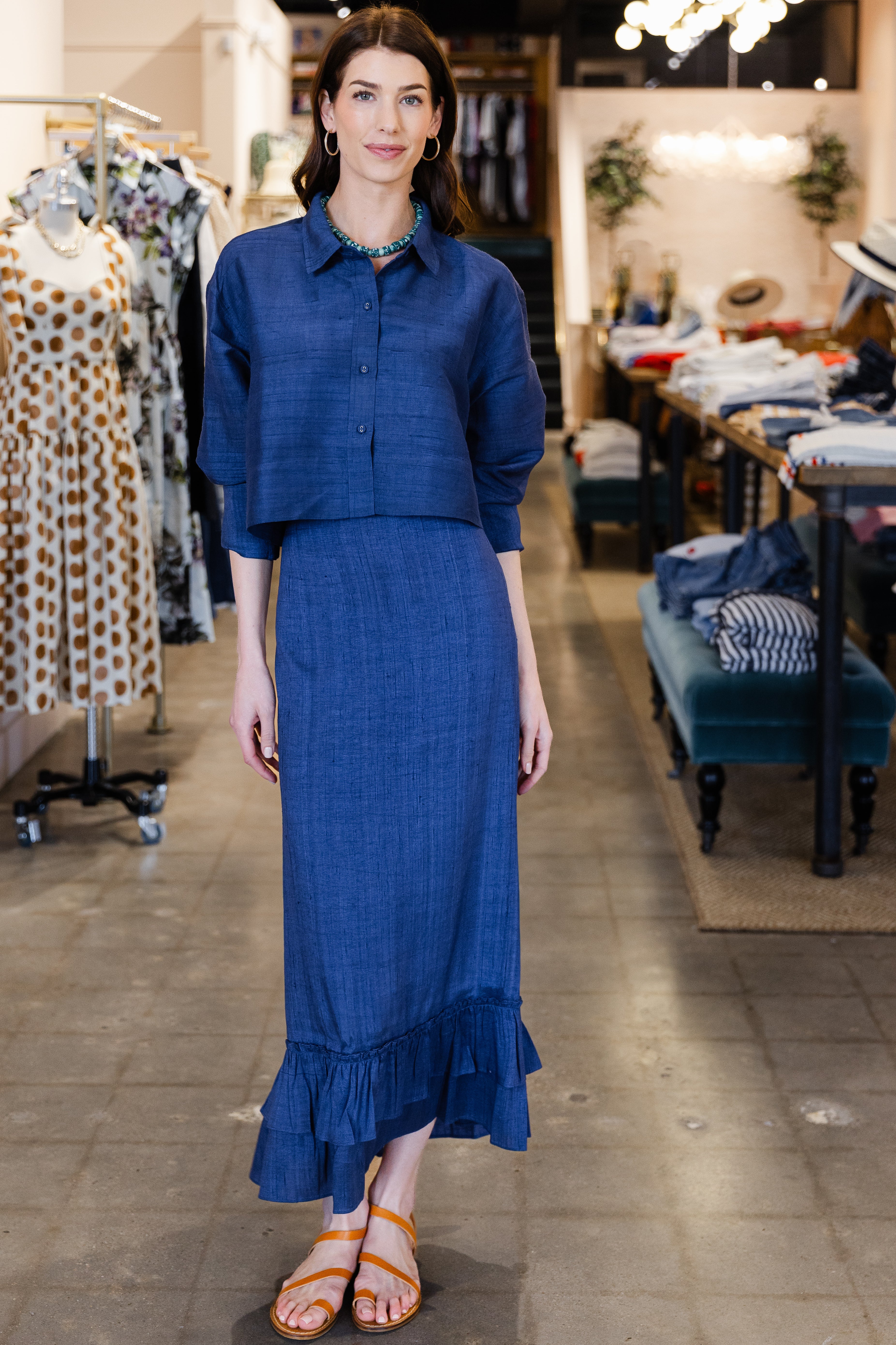 Cropped Classic Button Down - Deep Atlantic