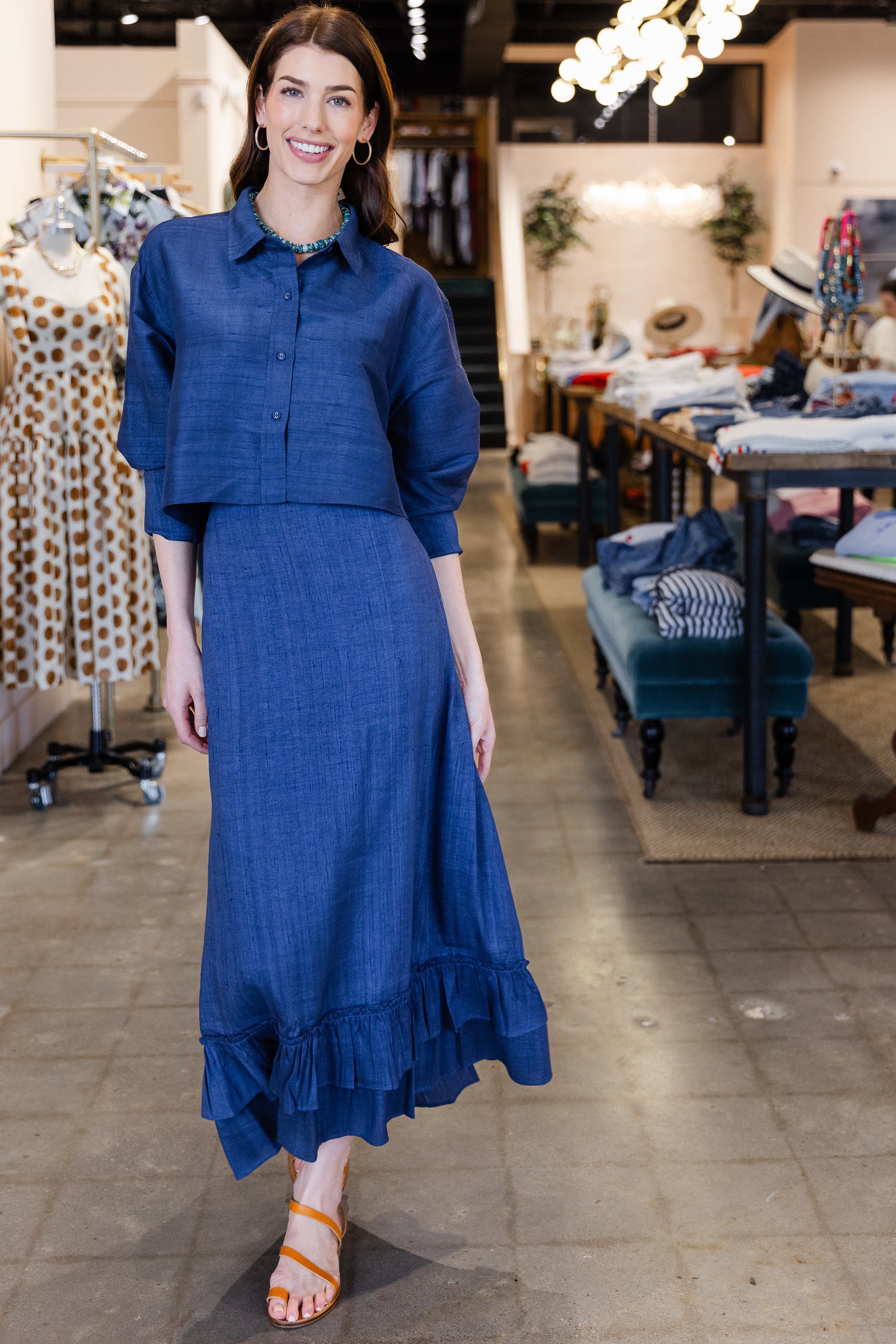 Cropped Classic Button Down - Deep Atlantic