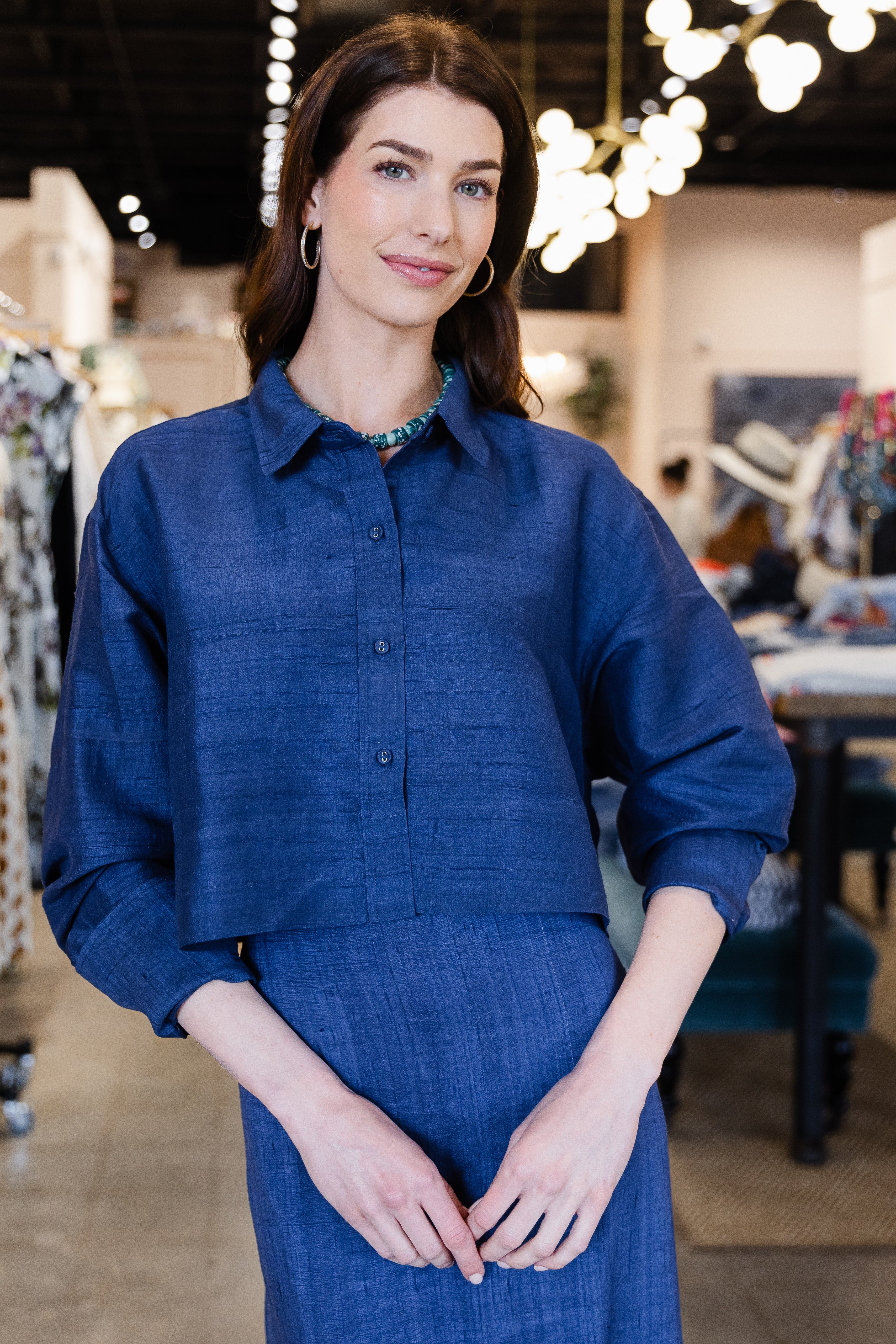 Cropped Classic Button Down - Deep Atlantic