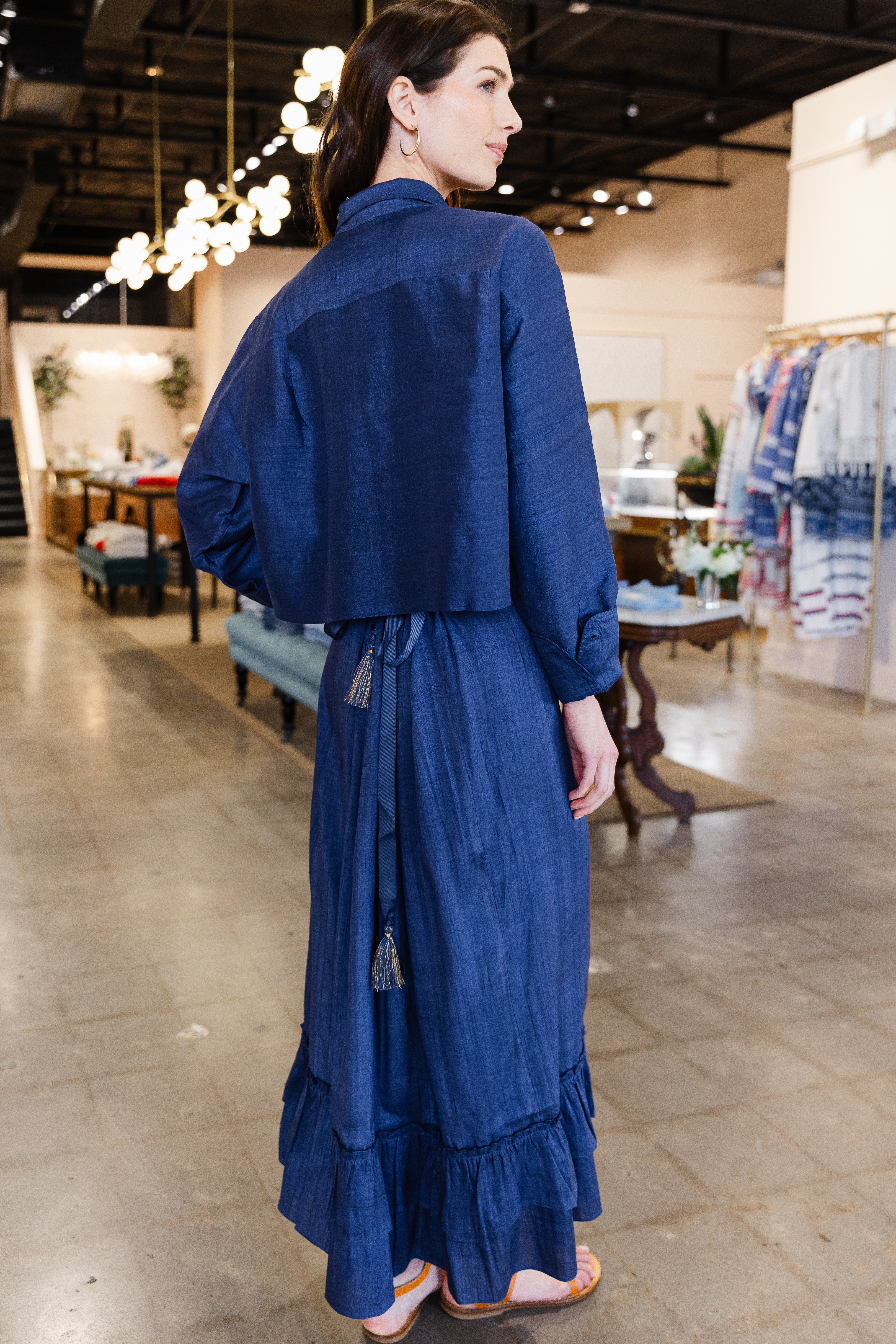Cinch Back Midi Skirt - Deep Atlantic