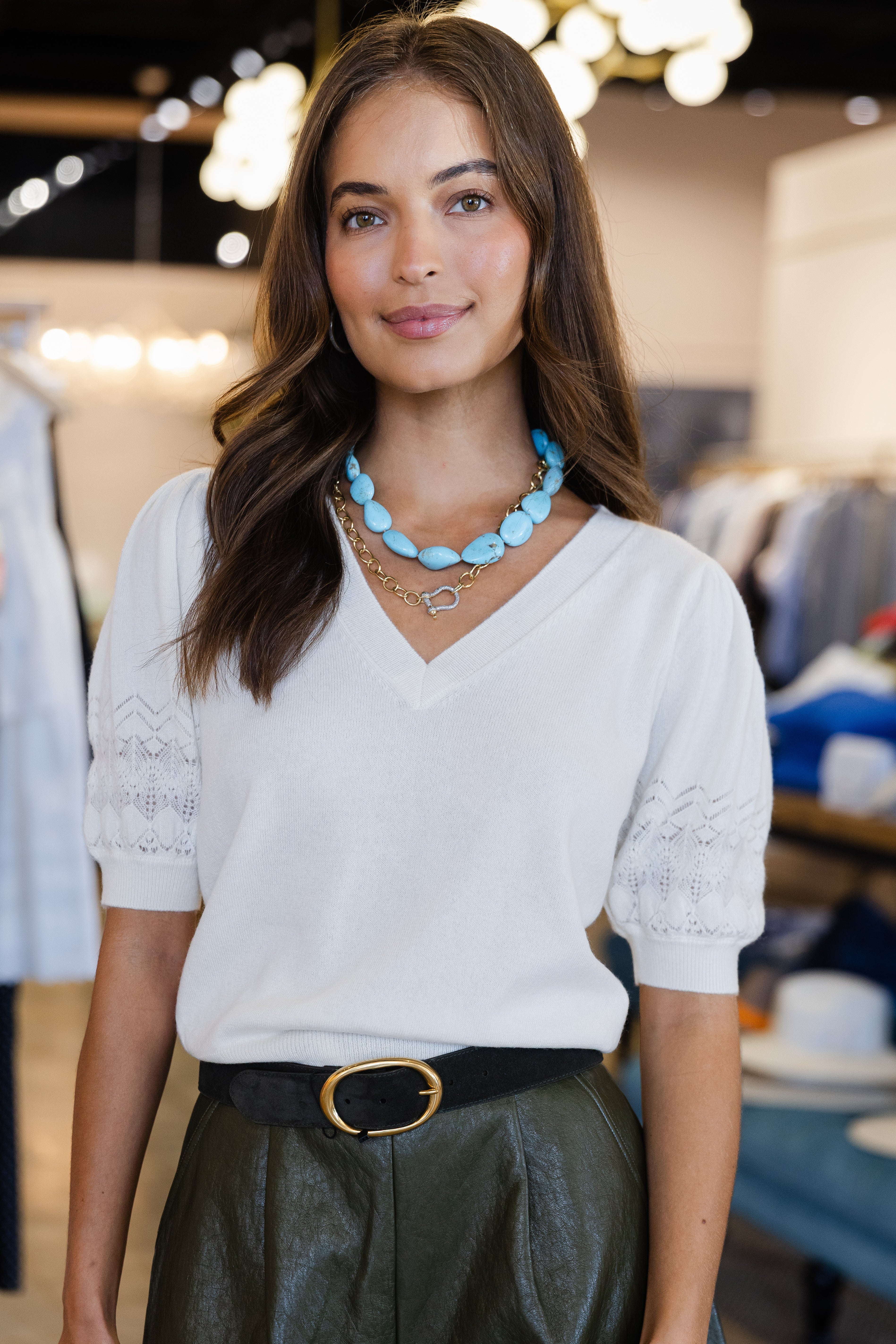 Reina Puff Cashmere Top - Pearl