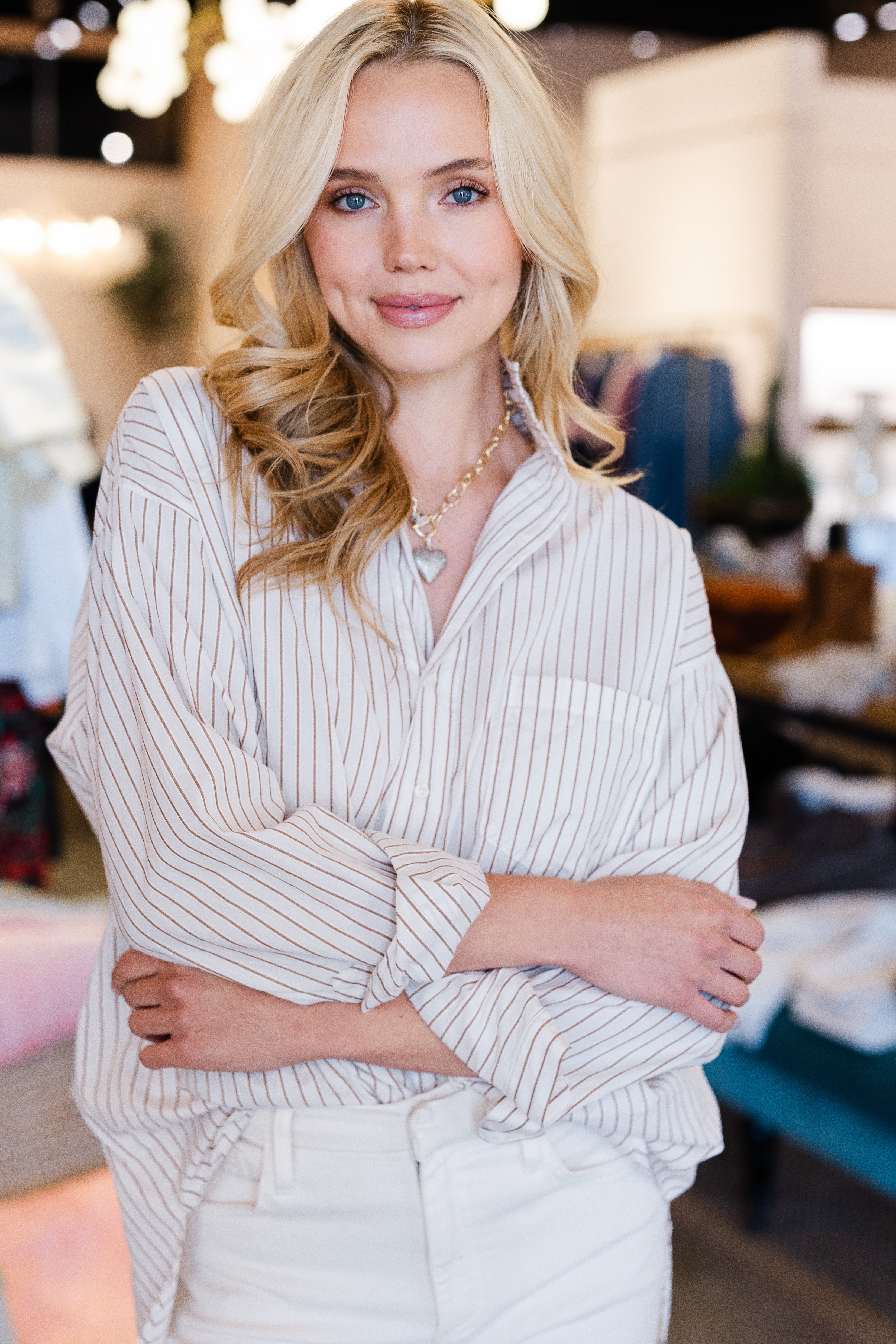 Shirley Oversized Button-Up - CMCS Camel Cream Stripe