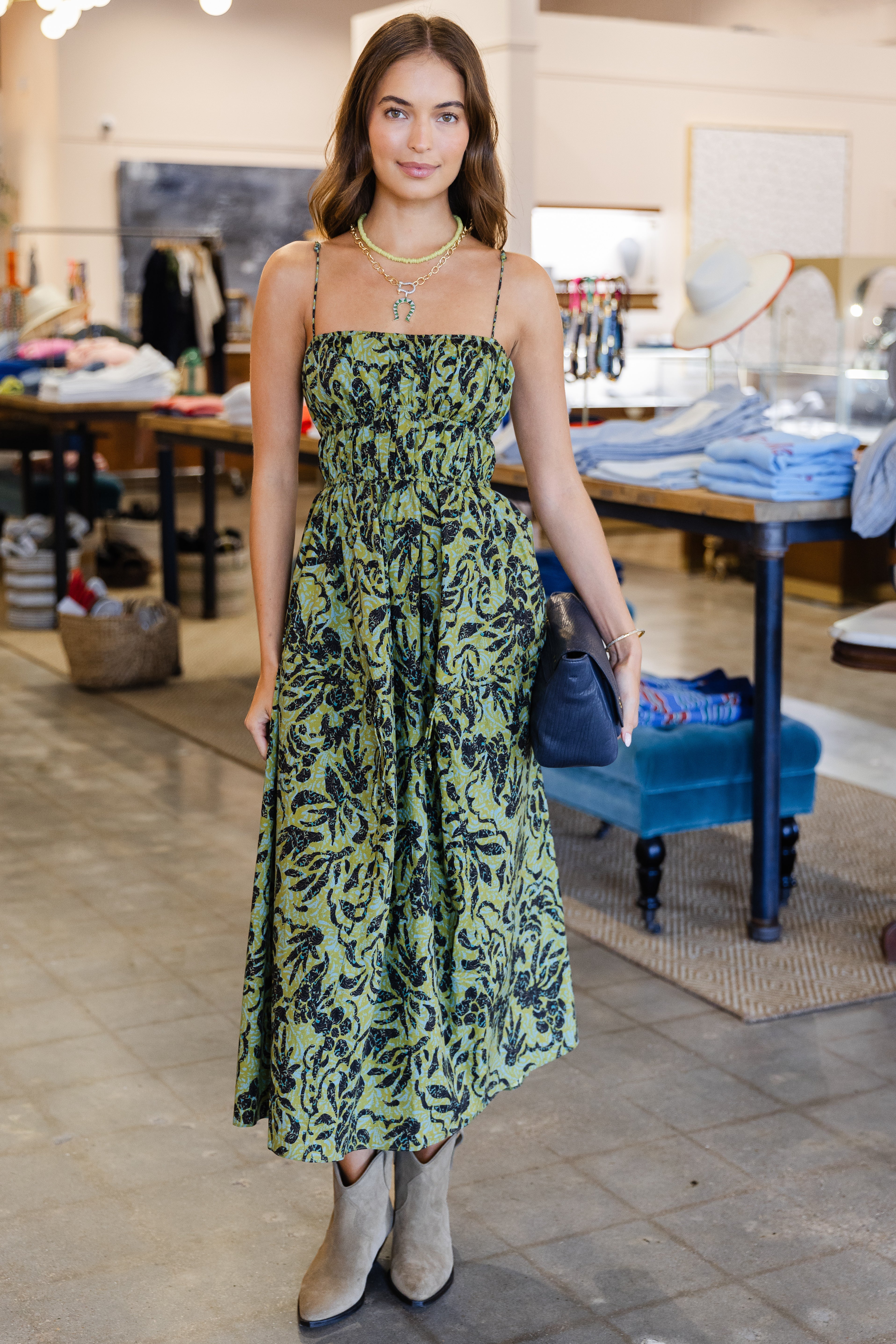 Vidri Cami Cotton Dress - Chartreuse