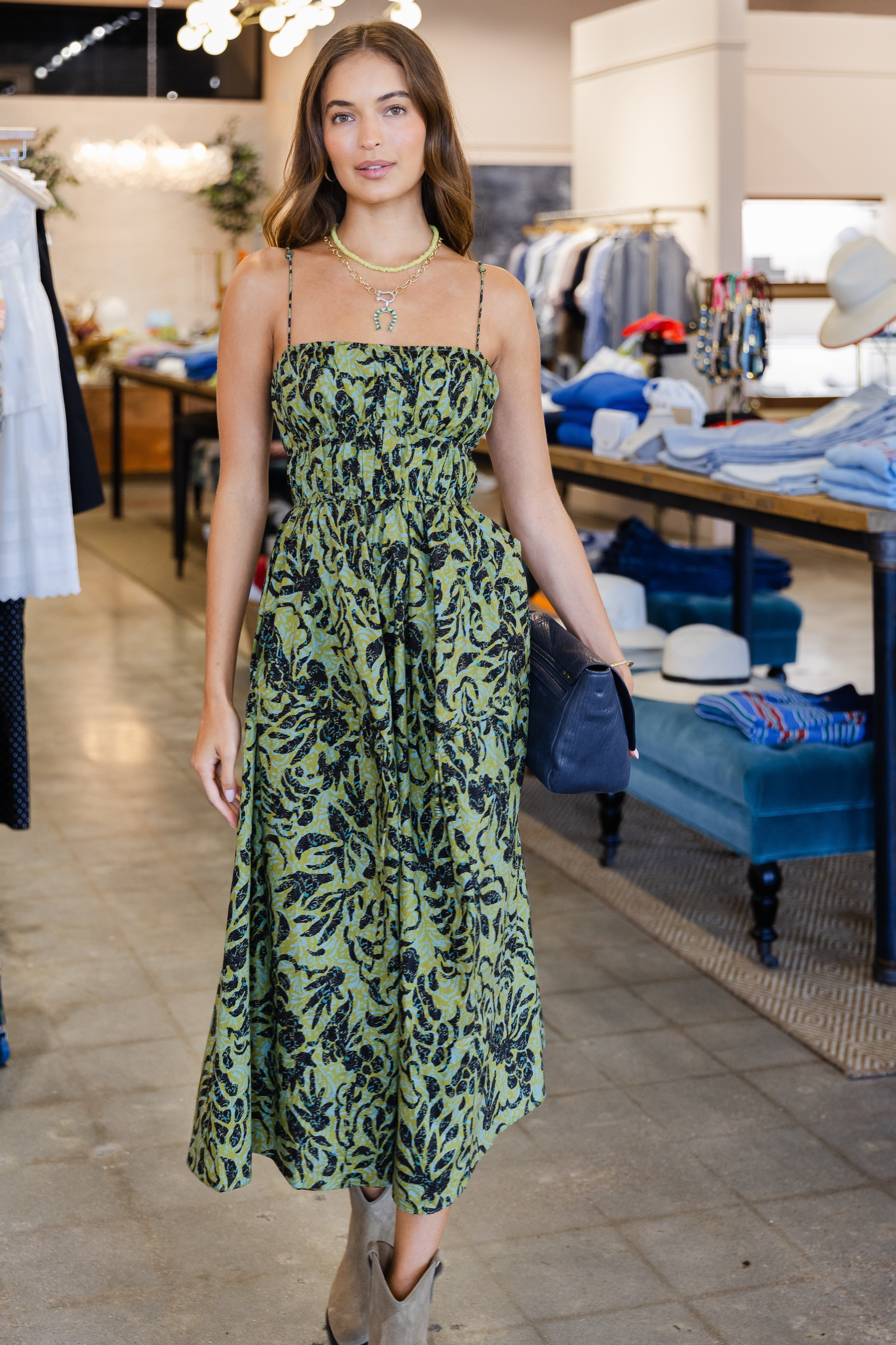 Vidri Cami Cotton Dress - Chartreuse