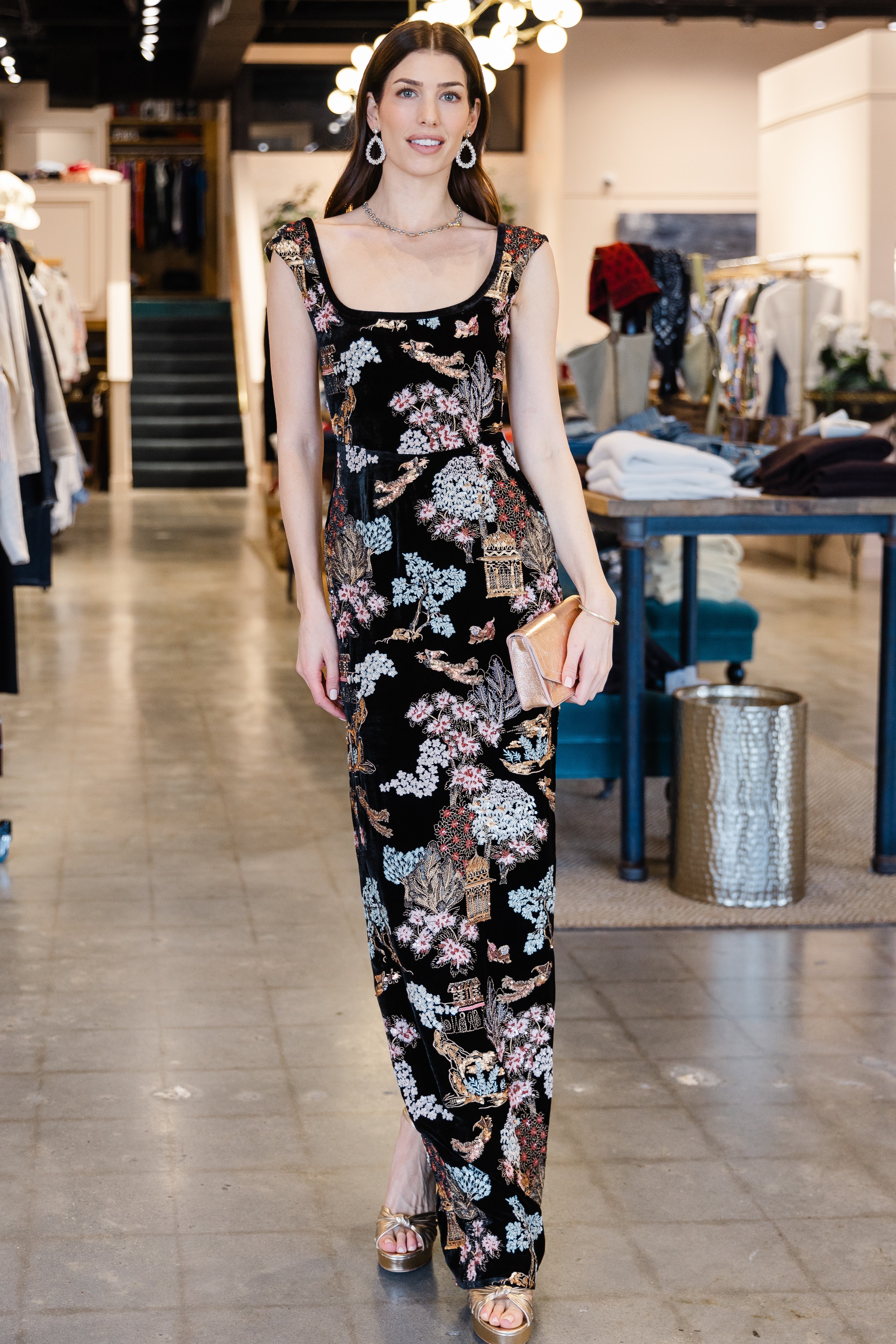 Brooke Embroidered Gown - Black Multi