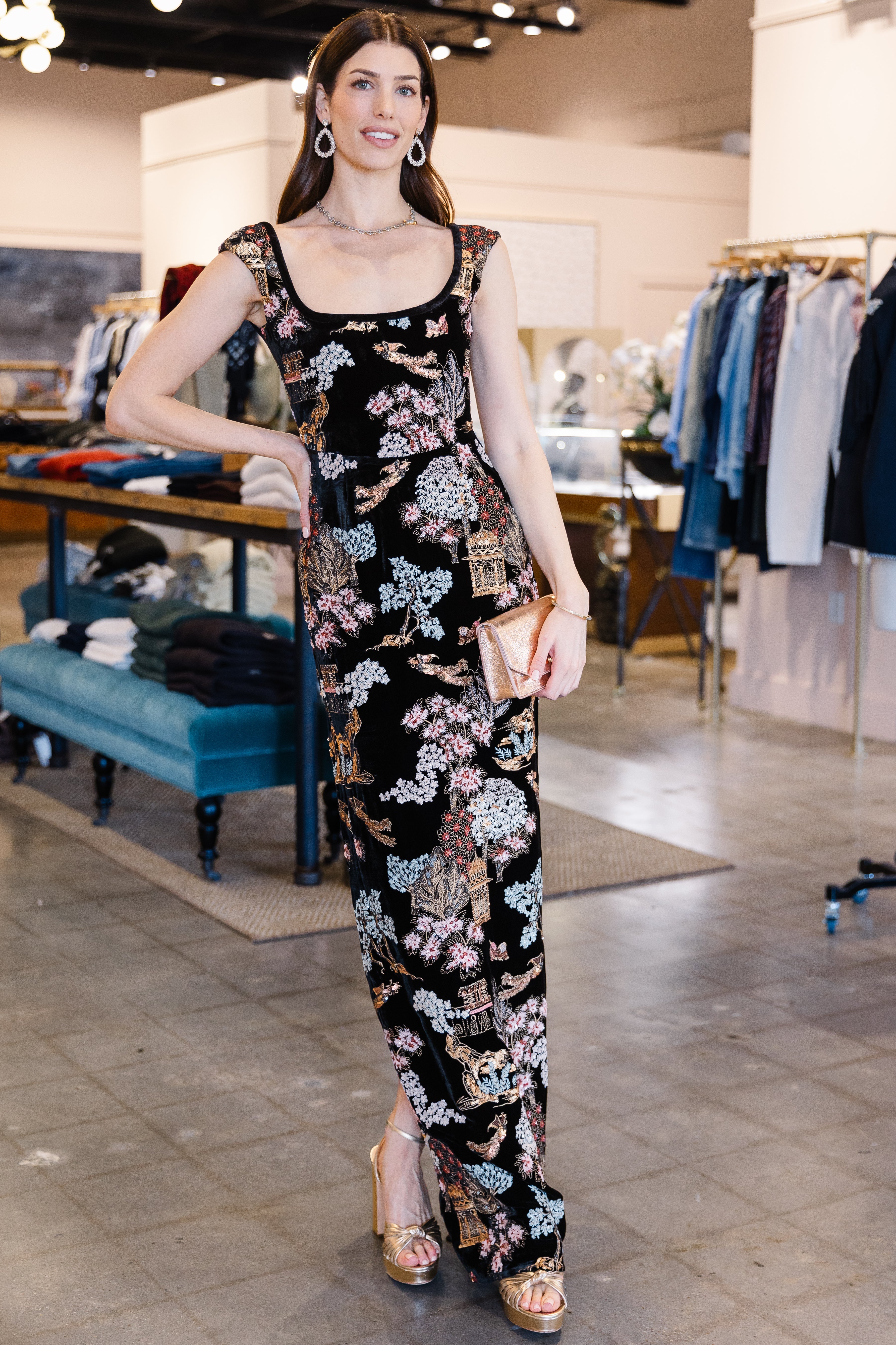 Brooke Embroidered Gown - Black Multi