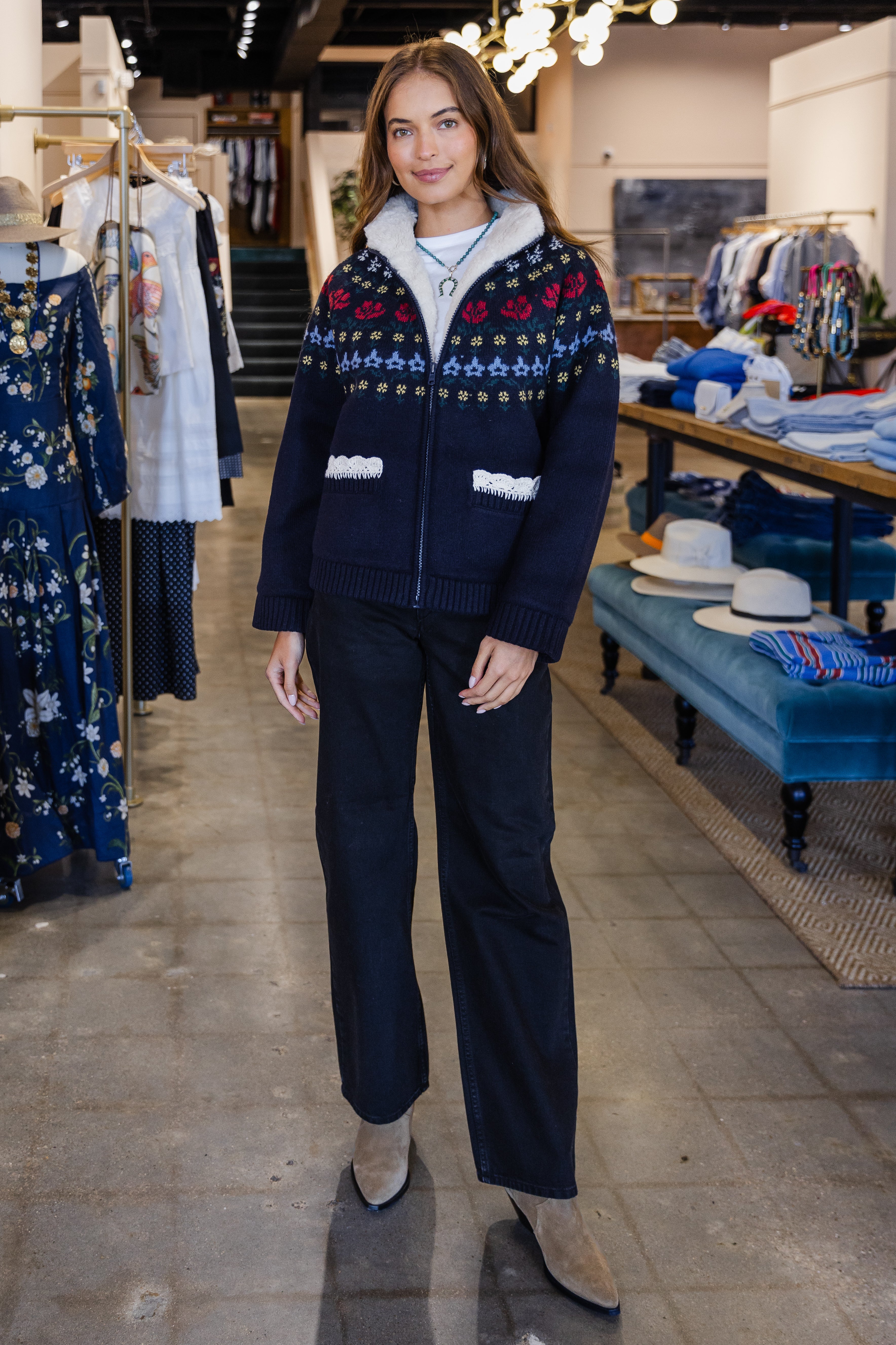Preston Knit Sherpa Lined Jacket - Navy