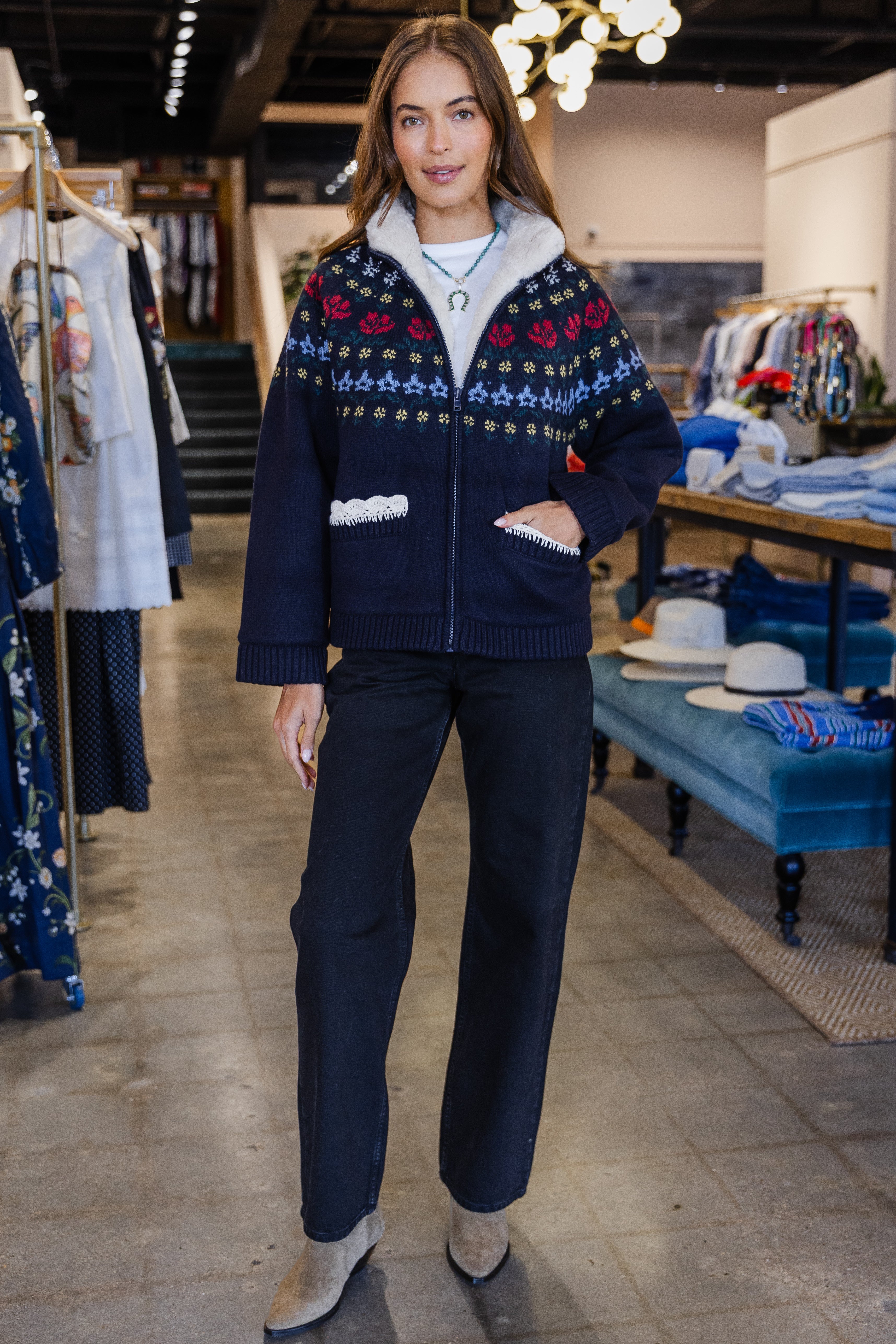 Preston Knit Sherpa Lined Jacket - Navy