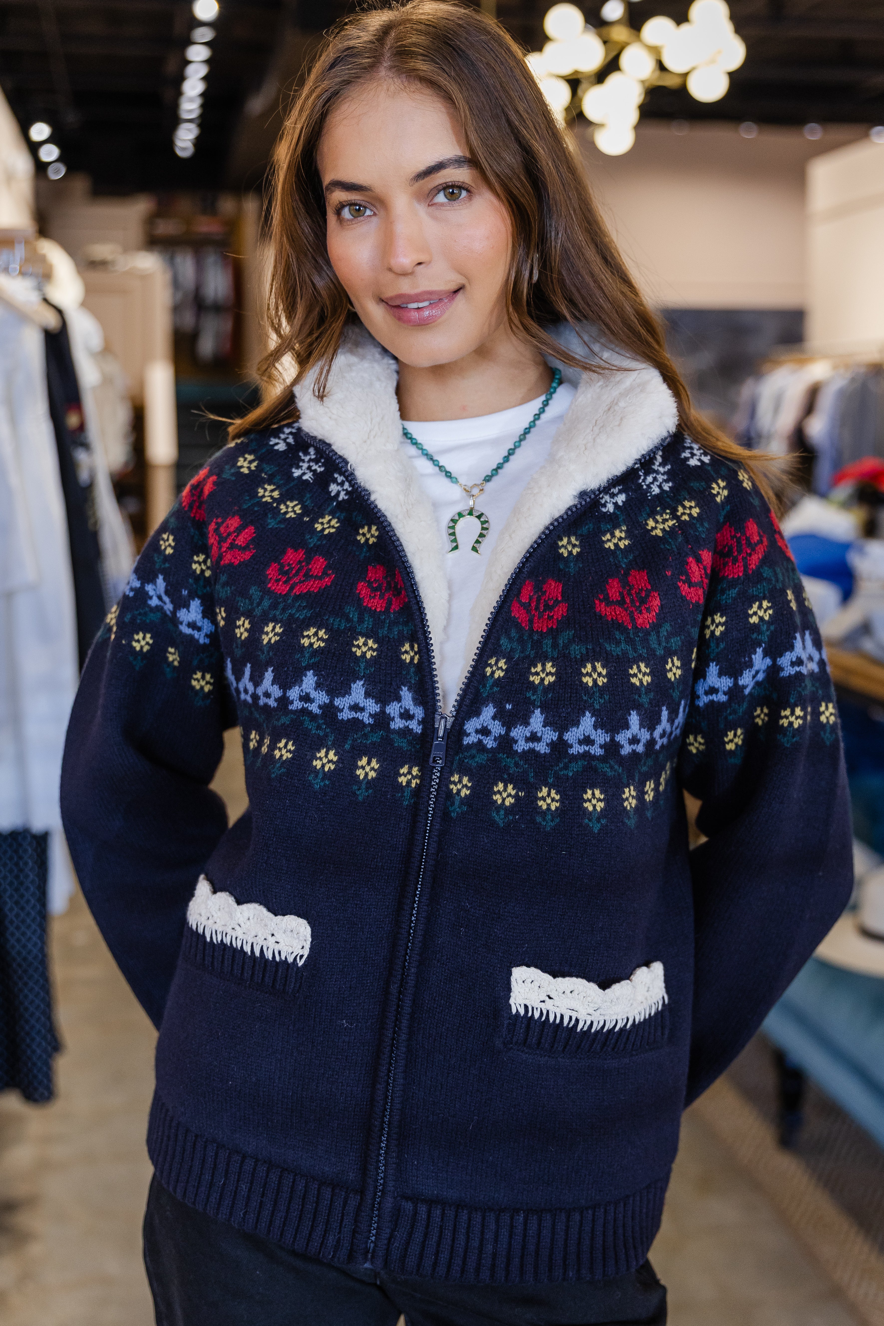 Preston Knit Sherpa Lined Jacket - Navy