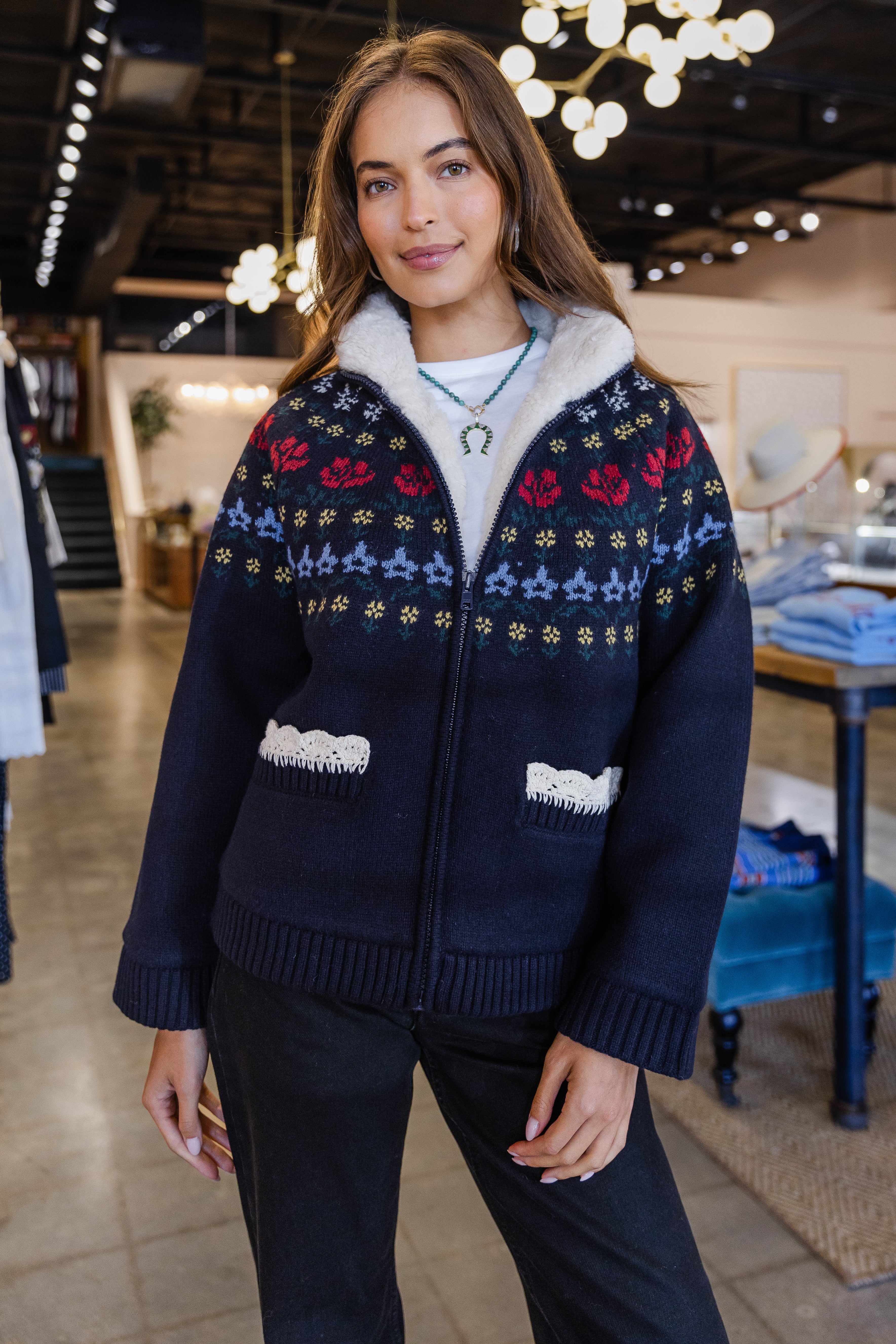 Preston Knit Sherpa Lined Jacket - Navy