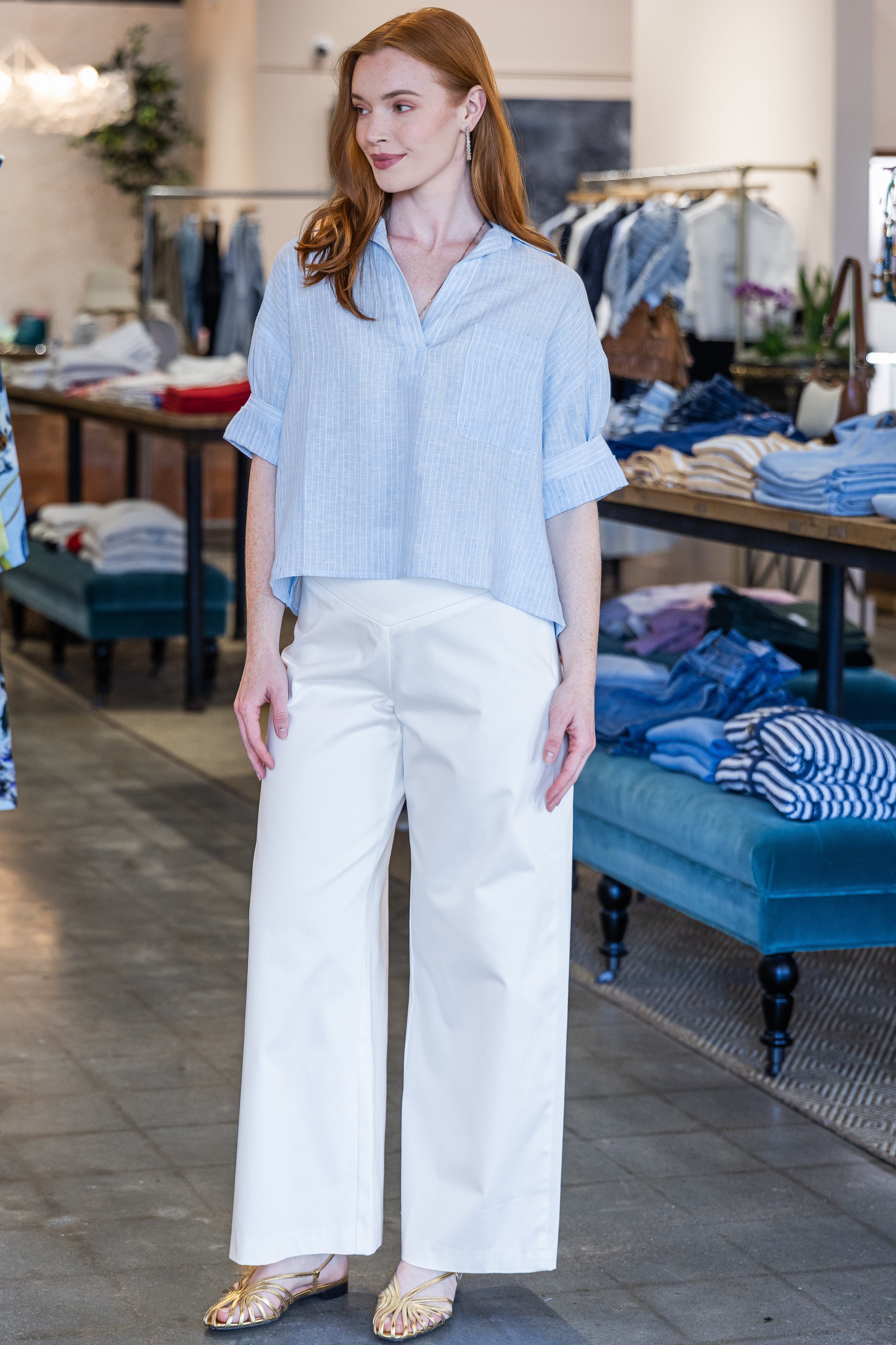 Rose Top - Thin Blue/White Stripe
