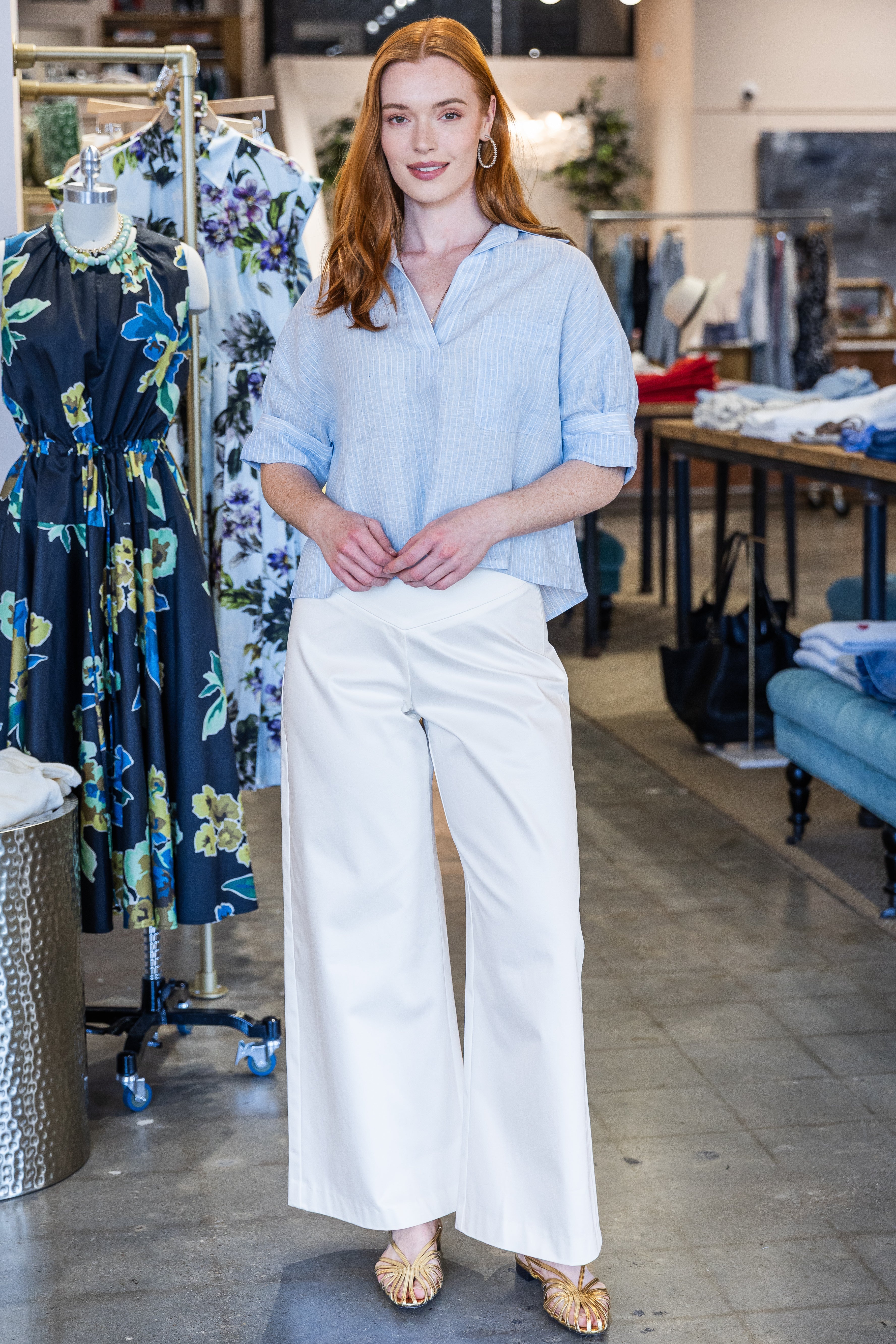 Rose Top - Thin Blue/White Stripe