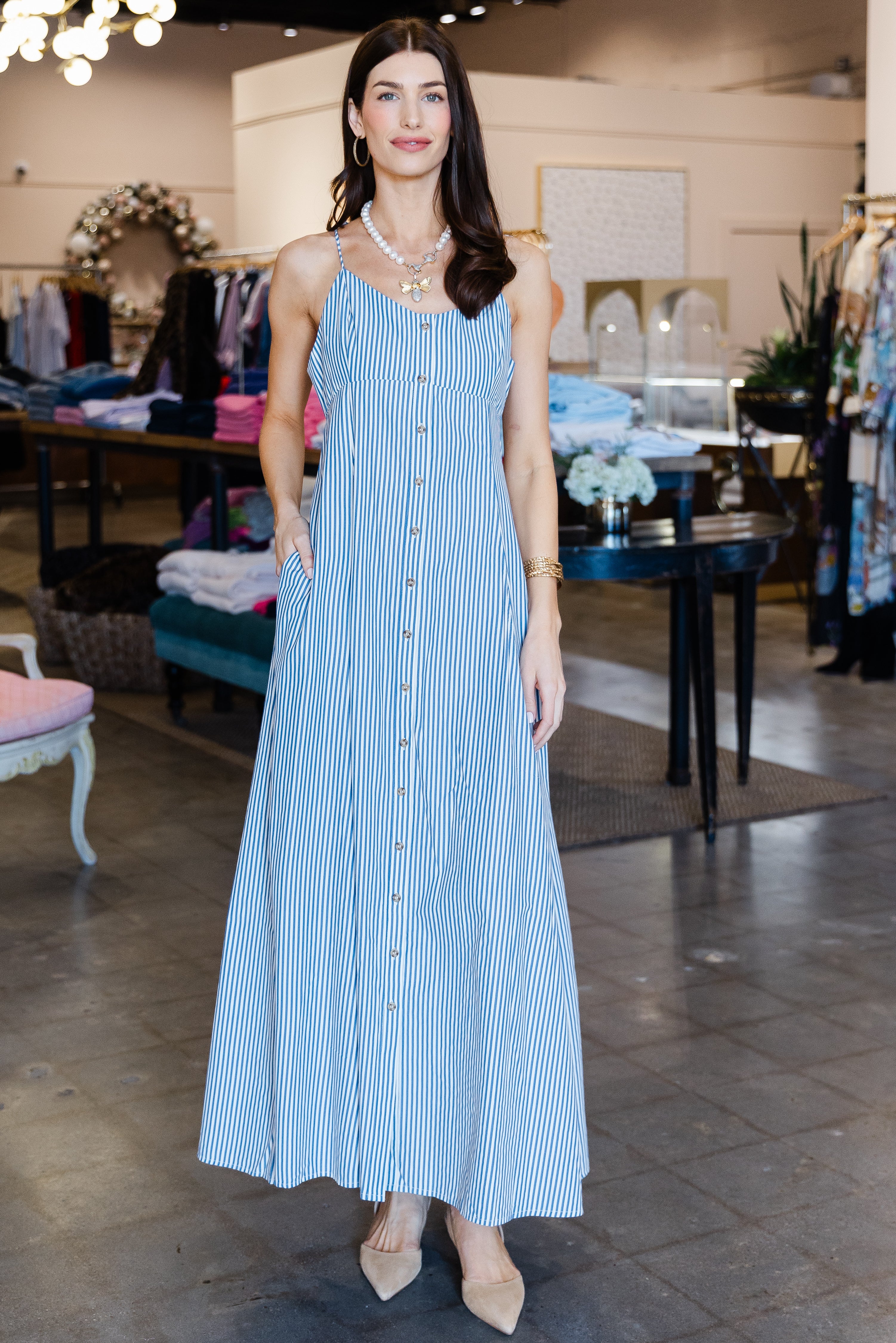 High Garden Maxi Dress - Blue Stripe