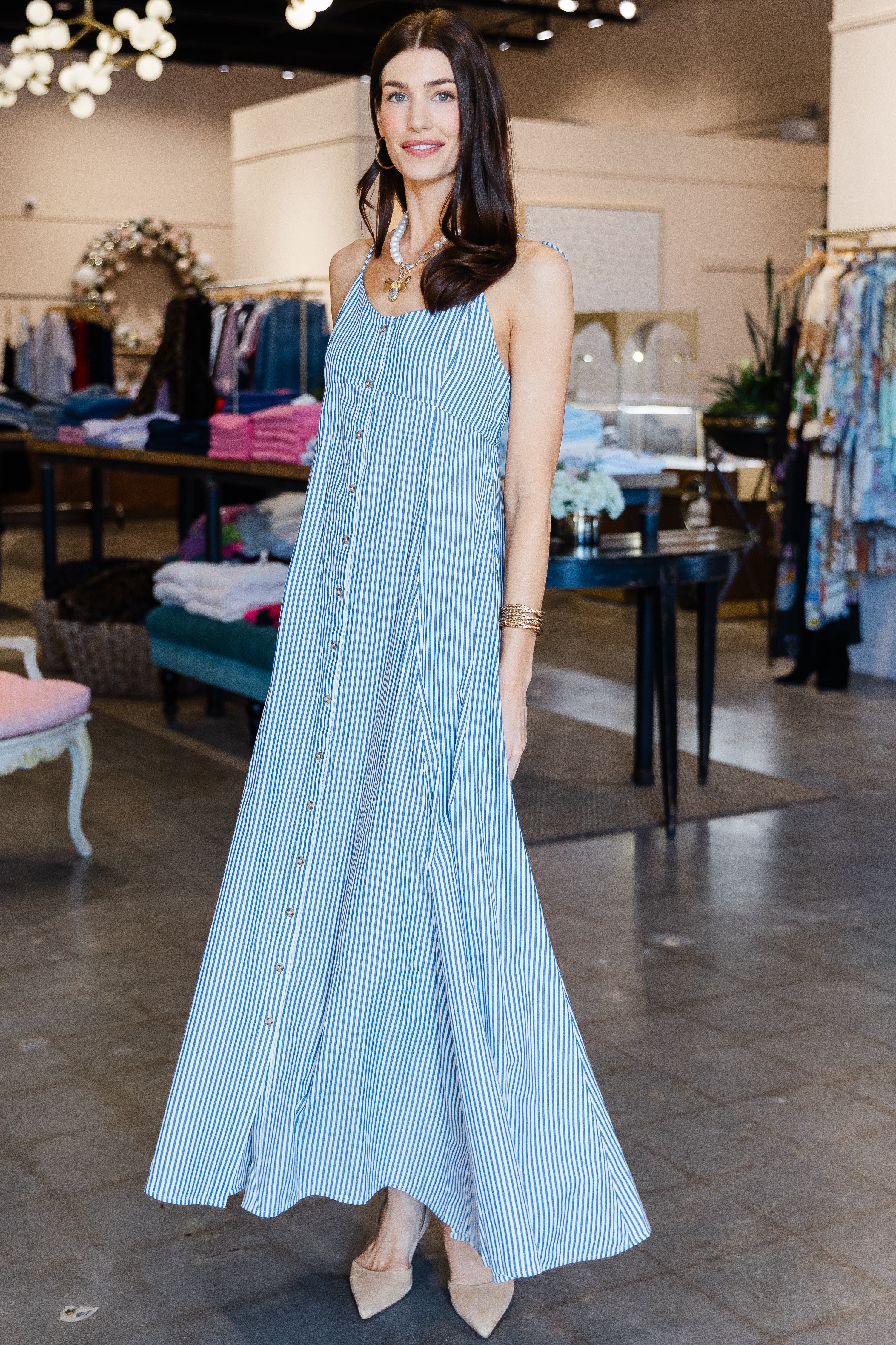 High Garden Maxi Dress - Blue Stripe
