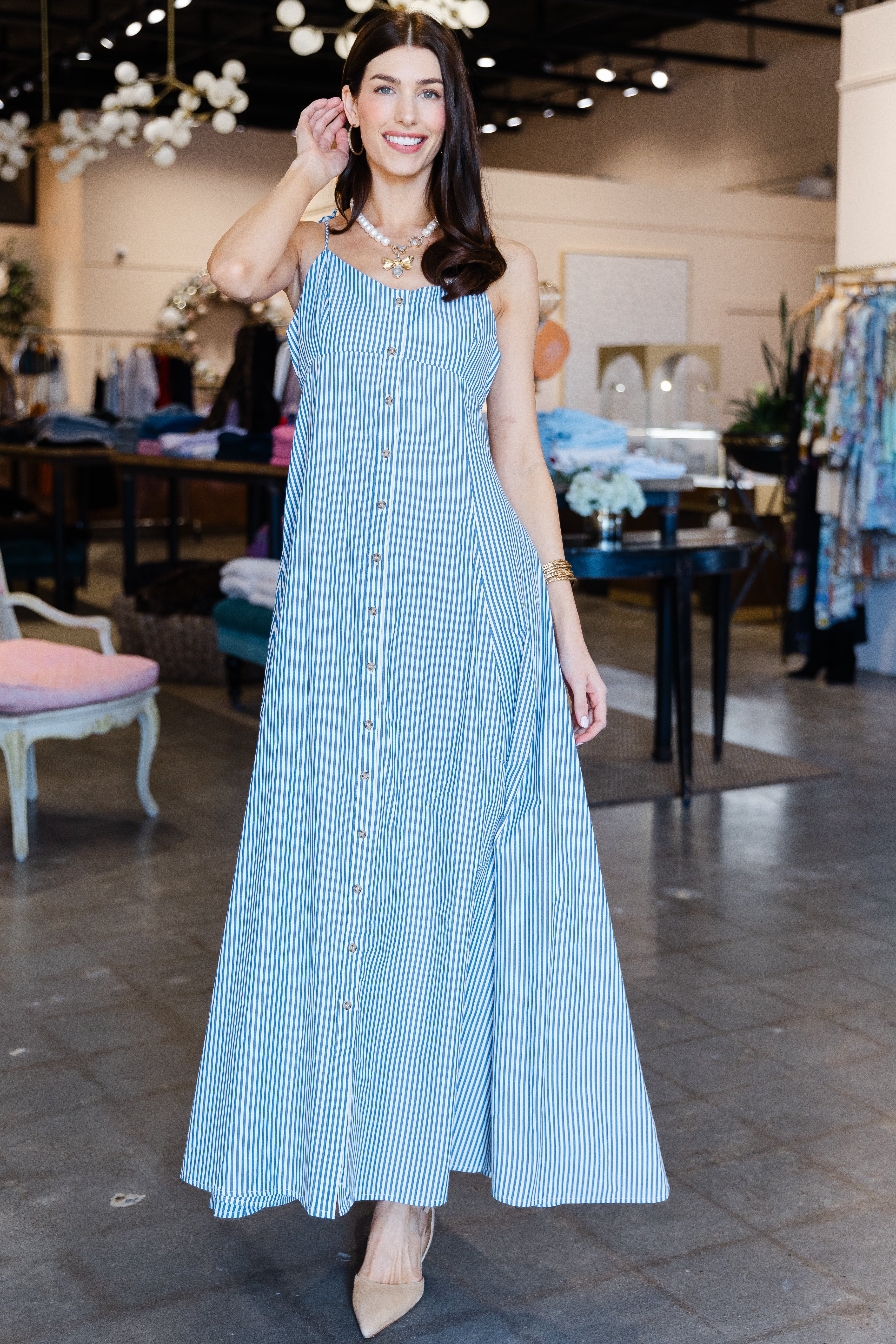 High Garden Maxi Dress - Blue Stripe