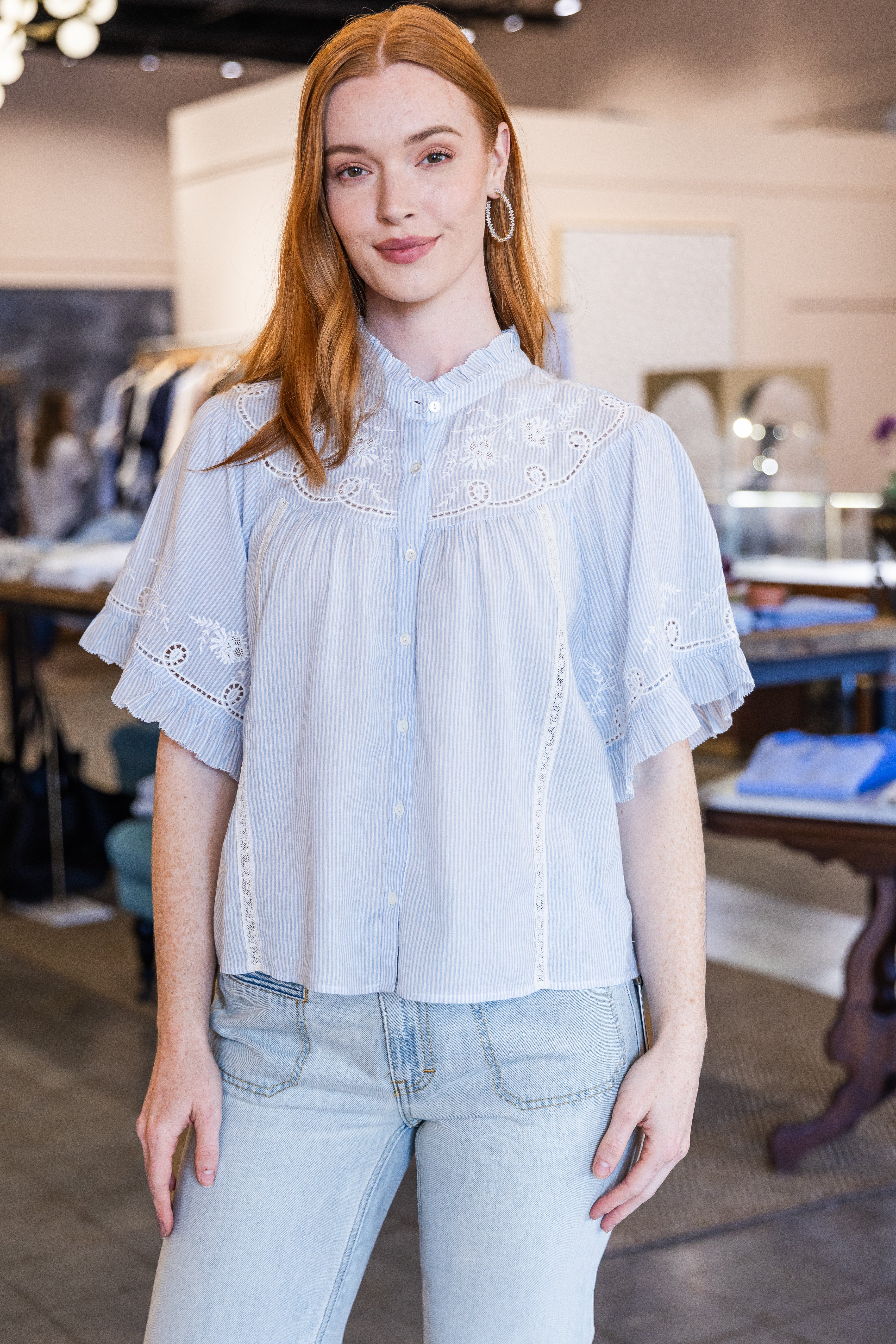 Mae Shirt - Blue White Stripe